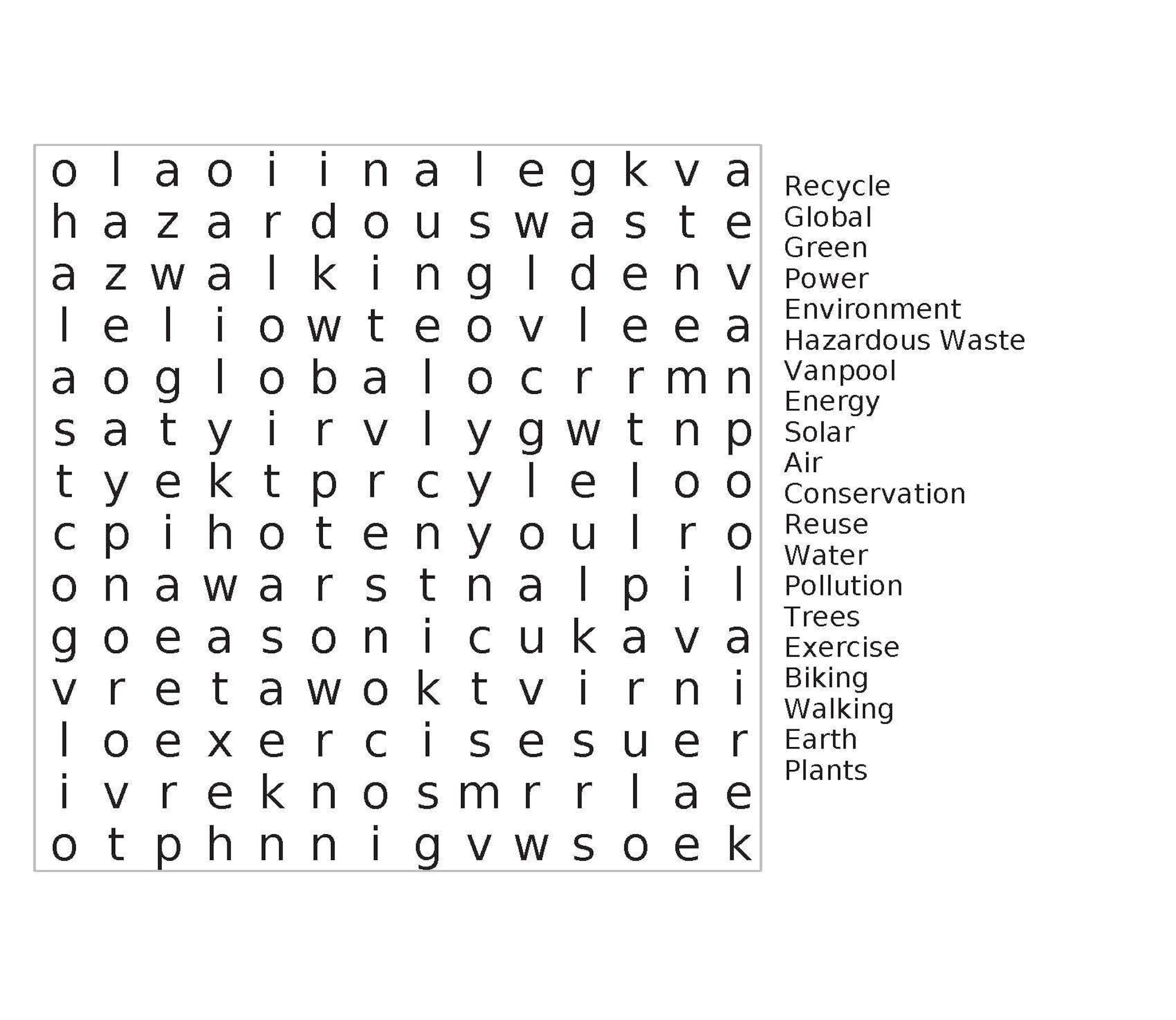 Edwards Air Force Base Earth Day Word Search. (U.S. Air Force graphic)