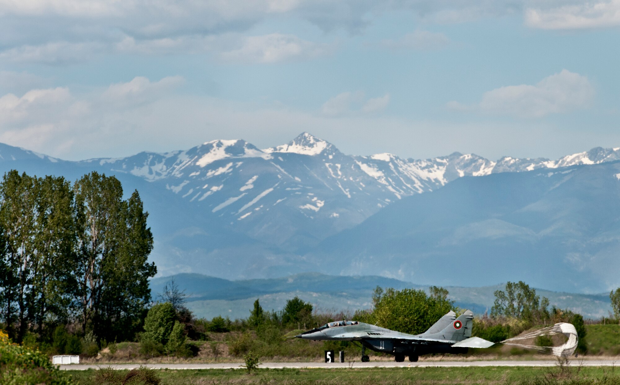 A Bulgarian air force MiG-29 pilot lands April 19, 2012, at Graf Ignatievo Air Force Base, Bulgaria. Two U.S. fighter squadrons and more than 500 personnel are deployed here from the 31st Fighter Wing, Aviano Air Base, Italy, in support of Thracian Star 2012.  The month-long exercise is geared toward strengthening partnerships and increasing interoperability between NATO allies. (U.S. Air Force photo/Senior Airman Katherine Windish)