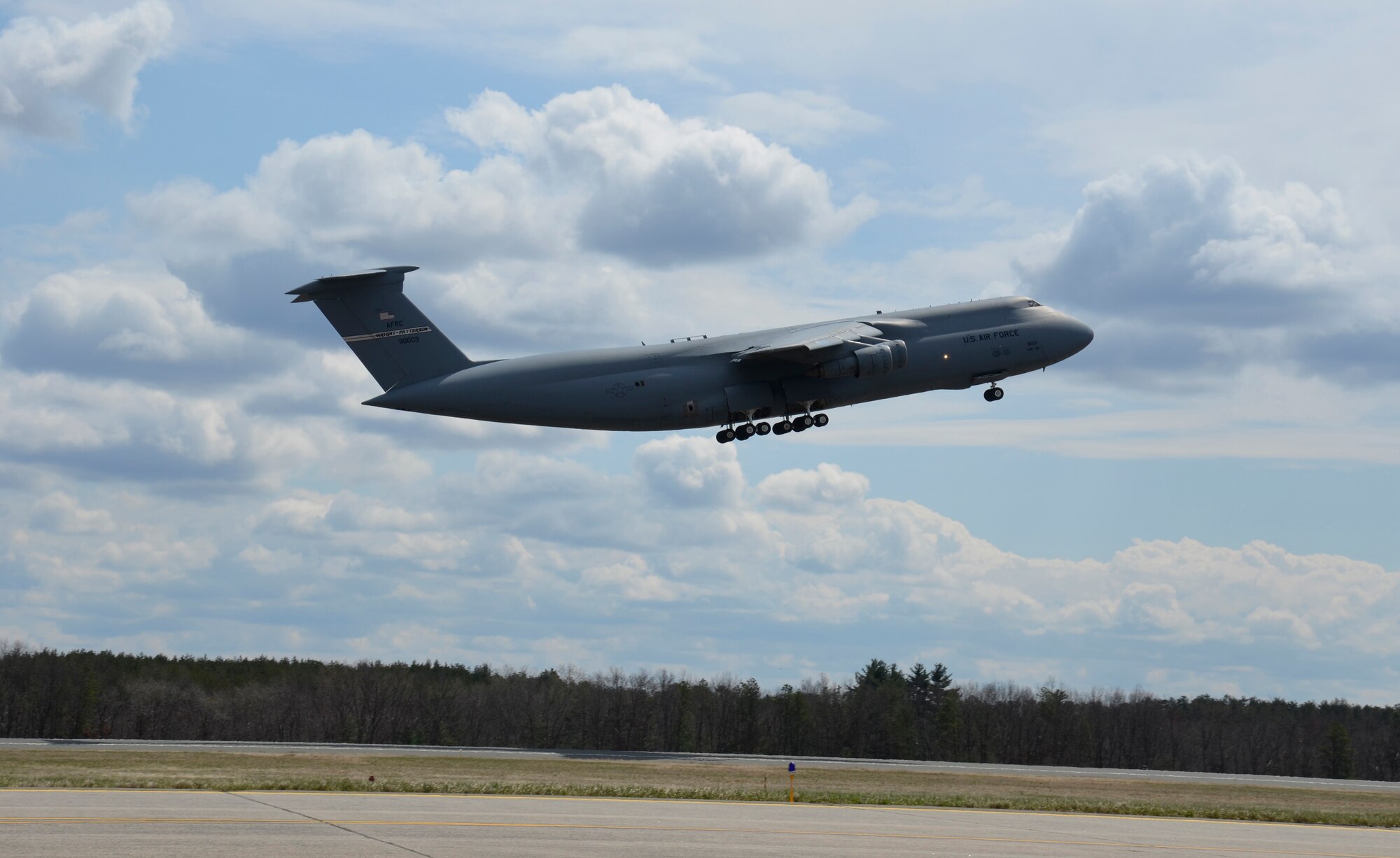 C-5A ?Triple Zero Three? flies its final mission from Westover Air Reserve Base, Chicopee, Massachusetts to Davis-Monthan Air Force Base, Ariz., on April 11, 2012. (U.S. Air Force photo/SrA. Kelly Galloway)