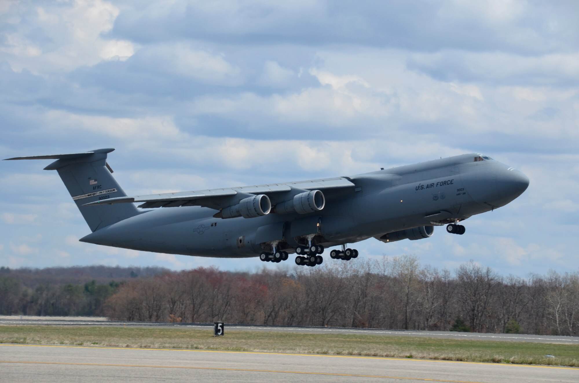 C-5A ?Triple Zero Three? flies its final mission from Westover Air Reserve Base, Chicopee, Massachusetts to Davis-Monthan Air Force Base, Ariz., on April 11, 2012. (U.S. Air Force photo/SrA. Kelly Galloway)
