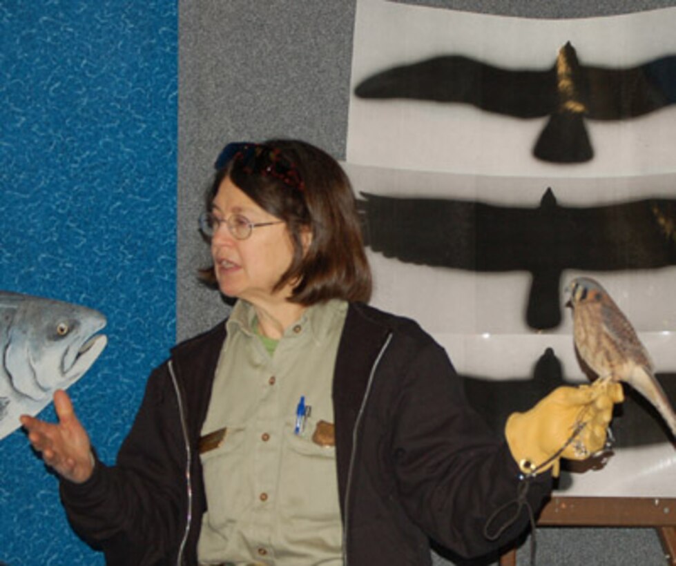 The Dalles Dam hosted Eagle Watch with partners U.S. Forest Service and Rowena Wildlife Clinic on Feb. 4, 2012. Visitors spied bald eagles through scopes and binoculars, learned about birds of prey and saw some live raptors up close.
