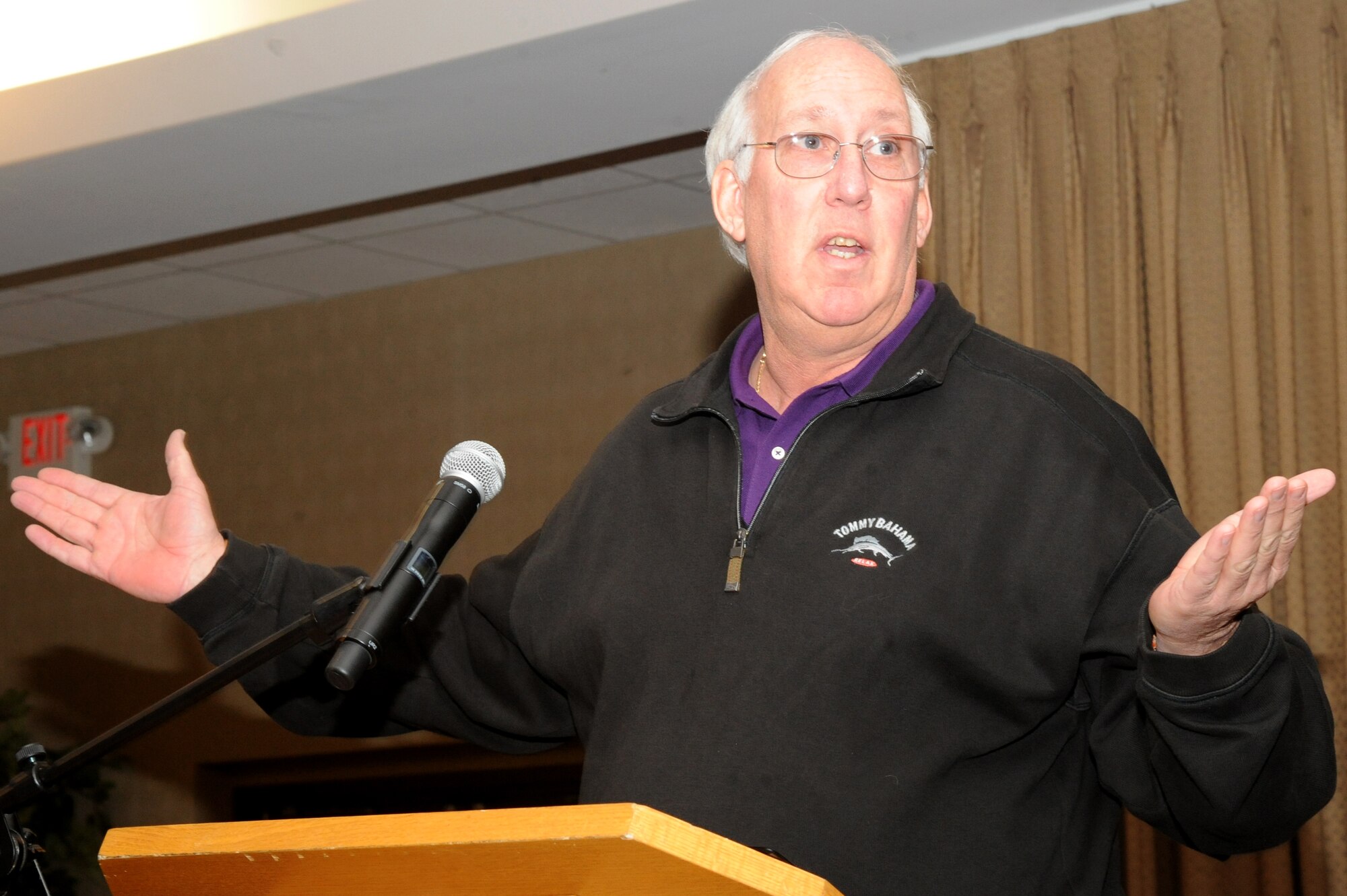 Donald Fellers, 319th Force Support Squadron, gives a speech about the importance of volunteering during the annual Volunteer Appreciation Luncheon on April 20, 2012, on Grand Forks Air Force Base, N.D.  (U.S. Air Force photo by Airman 1st Class Xavier Navarro)