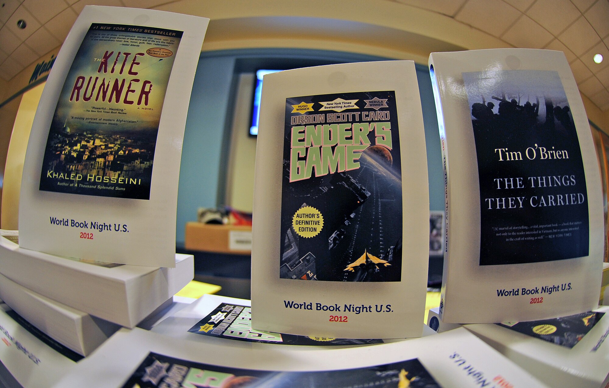 World Book Night is a campaign that originated in Europe to give away specially printed books donated by authors and publishers. Volunteer book lovers will help spread the joy of reading by handing out books in their communities. Local volunteers will disperse books in Veteran Affairs hospitals, nursing homes, prisons, ball parks and diners. (U.S. Air Force Photo/Senior Airman Gino Reyes/Released)