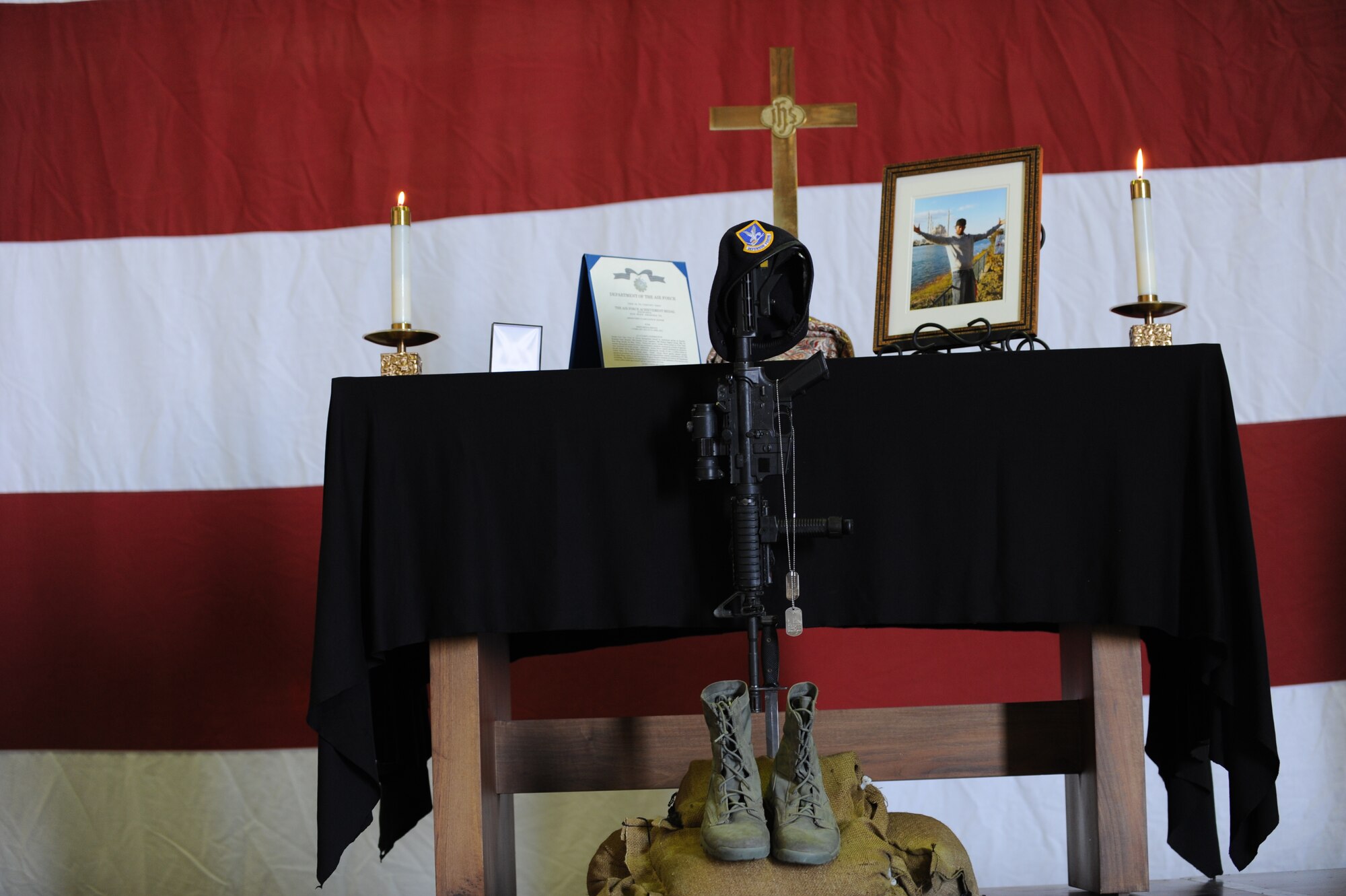 A memorial service was held for Airman 1st Class Floyd Glover, 39th Security Forces Squadron Avenger Flight, April 25, 2012, at Incirlik Air Base, Turkey. The ceremony honored the life of Glover who died April 22. (U.S. Air Force photo by Senior Airman Jarvie Z. Wallace/Released)