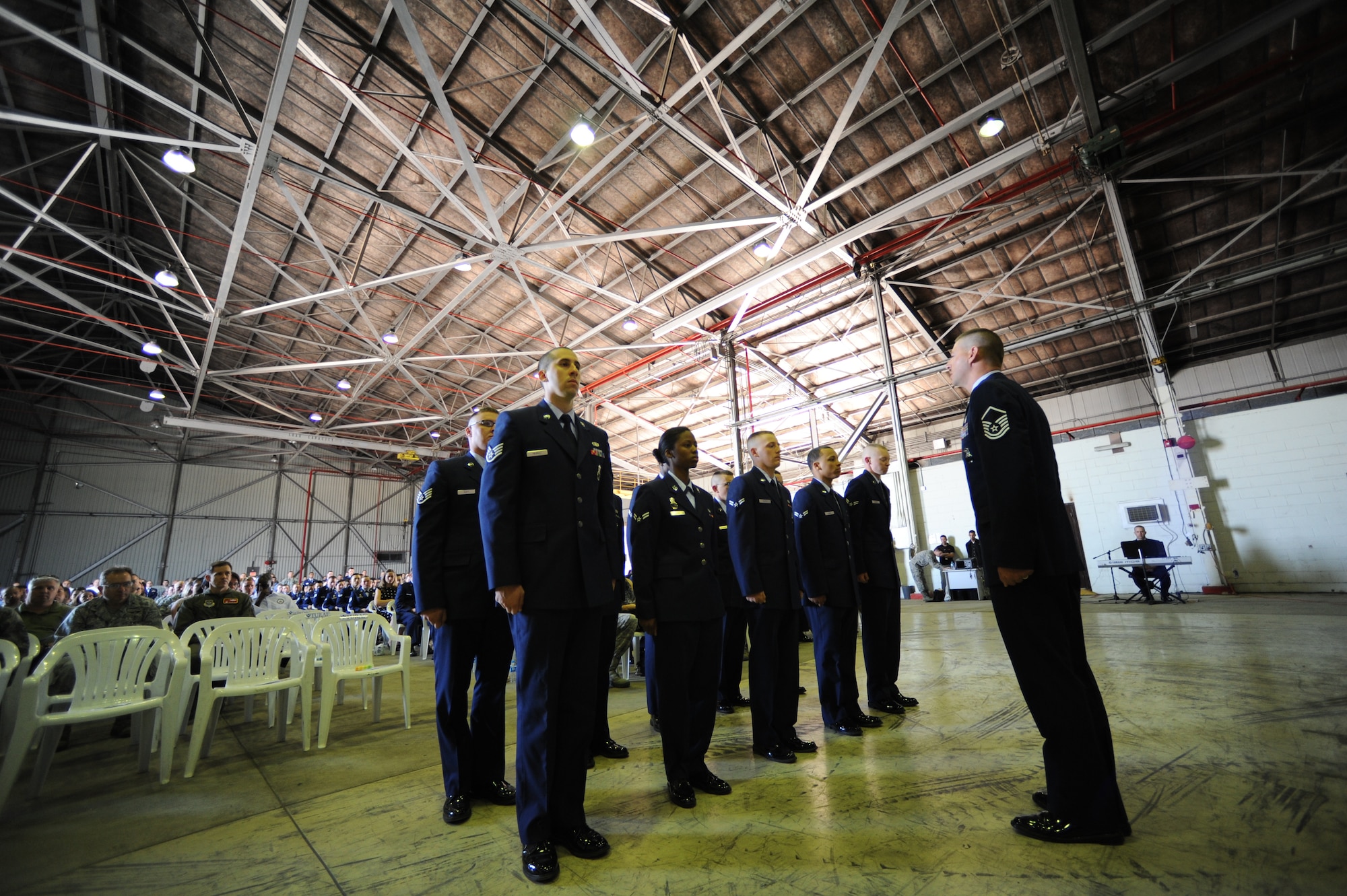 Members of the 39th Security Forces Squadron Avenger Flight perform roll call during the memorial service for Airman 1st Class Floyd Glover April 25, 2012, at Incirlik Air Base, Turkey. The ceremony honored the life of Glover, a 39th SFS security response team member who died April 22. (U.S. Air Force photo by Senior Airman Jarvie Z. Wallace/Released) 