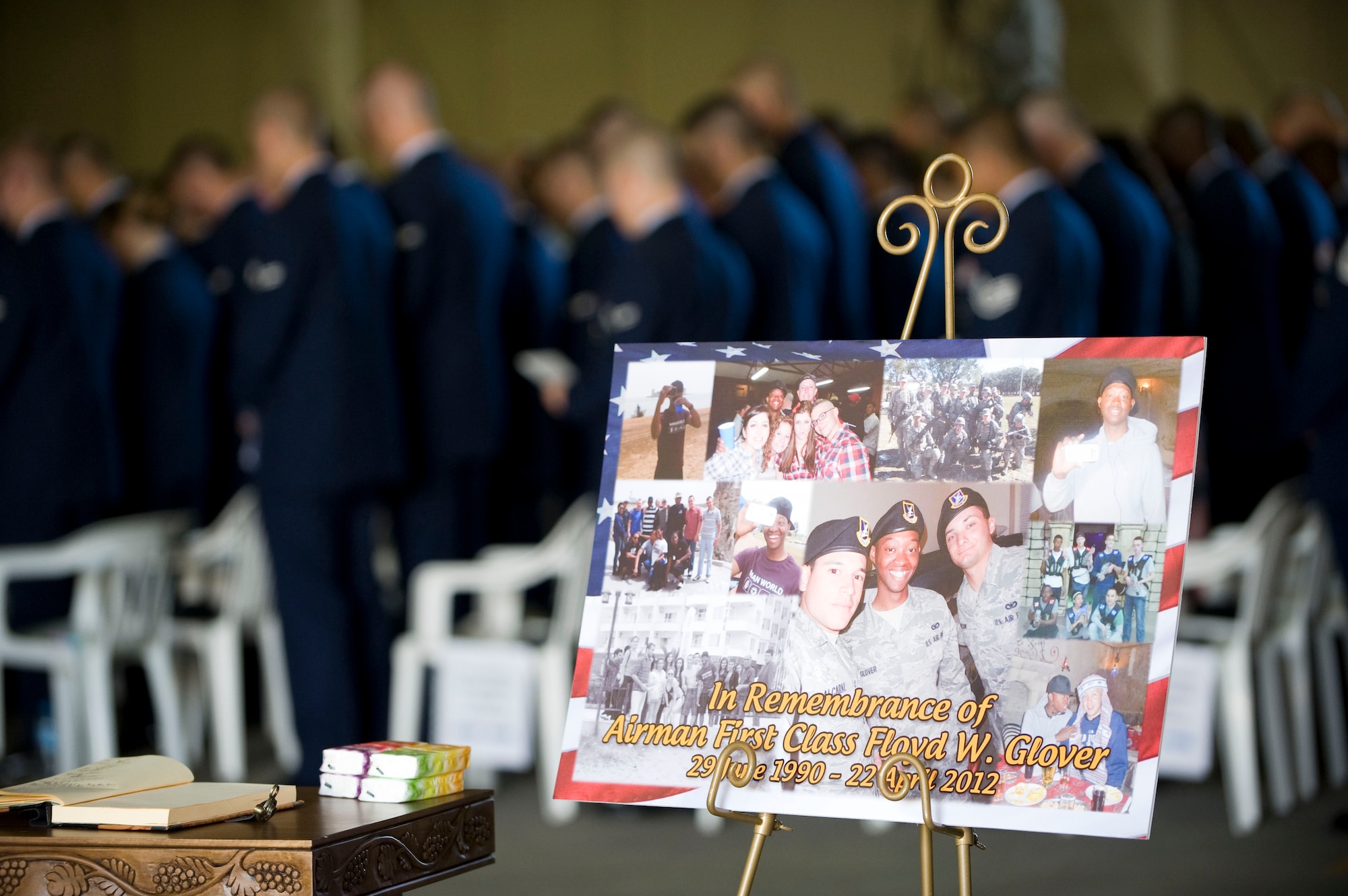 A memorial service was held for Airman 1st Class Floyd Glover, 39th Security Forces Squadron Avenger Flight, April 25, 2012, at Incirlik Air Base, Turkey. The ceremony honored the life of Glover who died April 22. (U.S. Air Force photo by Senior Airman Clayton Lenhardt/Released)