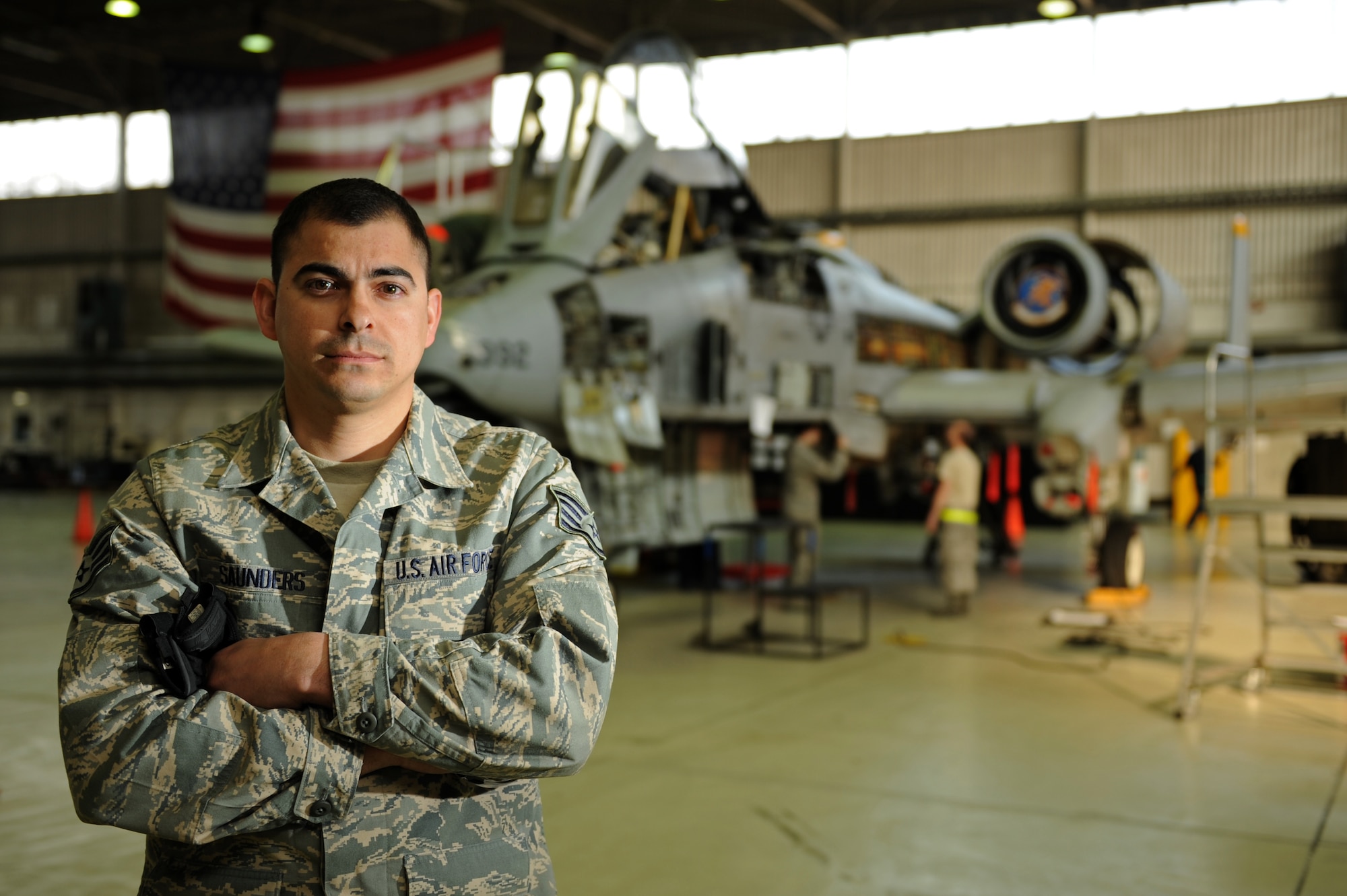 SPANGDAHLEM AIR BASE, Germany – Staff Sgt. Gary Saunders, 52nd Equipment Maintenance Squadron A-10 Maintenance floor chief, is the Super Saber Performer for the week of April 26 – May 2. (U.S. Air Force photo by Airman 1st Class Matthew B. Fredericks/Released)