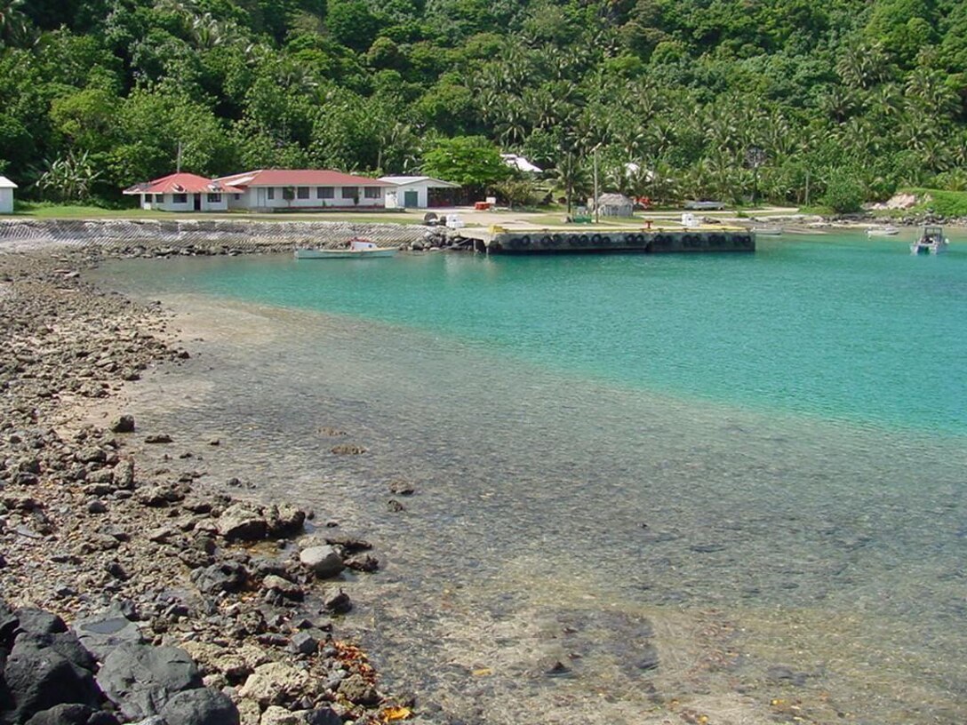View of Ofu Harbor dock. Ofu Harbor is the first harbor constructed in American Samoa by the Corps under its civil works program to improve the territory's inter-island transportation system. 