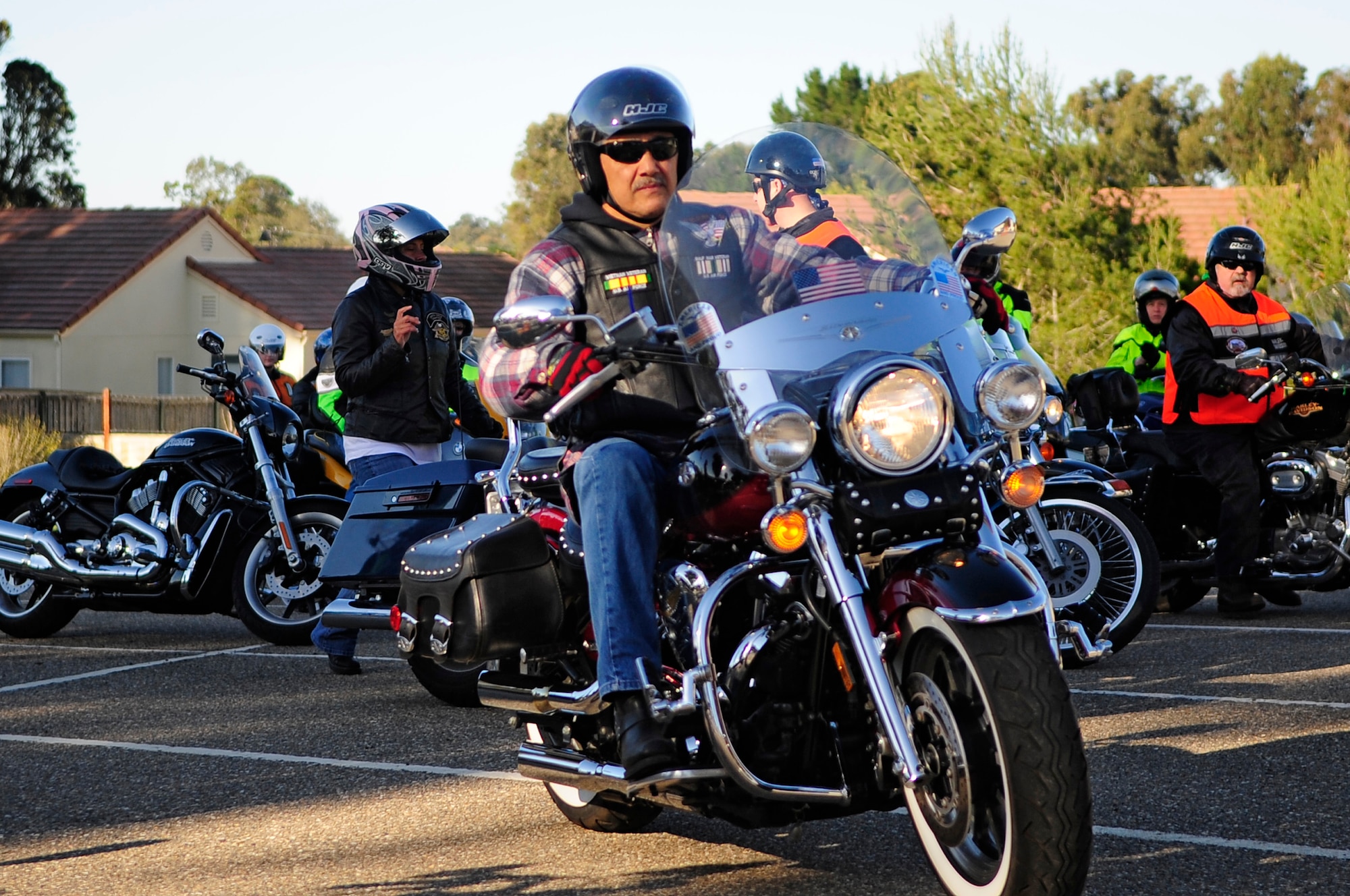 VANDENBERG AIR FORCE BASE, Calif. -- David Ybarra, a member of the Vandenberg chapter of the Green Knights, leads a group of bikers from Vandenberg to Hearst Castle here Saturday, April 21, 2012. Organized rides help familiarize bikers with how to ride safely in a group. (U.S. Air Force photo/Michael Peterson)