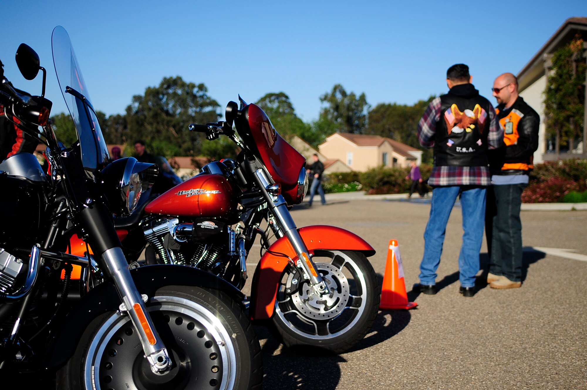 VANDENBERG AIR FORCE BASE, Calif. -- Members of the Vandenberg chapter of the Green Knights motorcycle club review their trip itinerary before starting a ride to Hearst Castle here Saturday, April 21, 2012. Members limit their risk factors by traveling in smaller cells of 8 to 12 bikes with planned stops along the route. (U.S. Air Force photo/Michael Peterson)