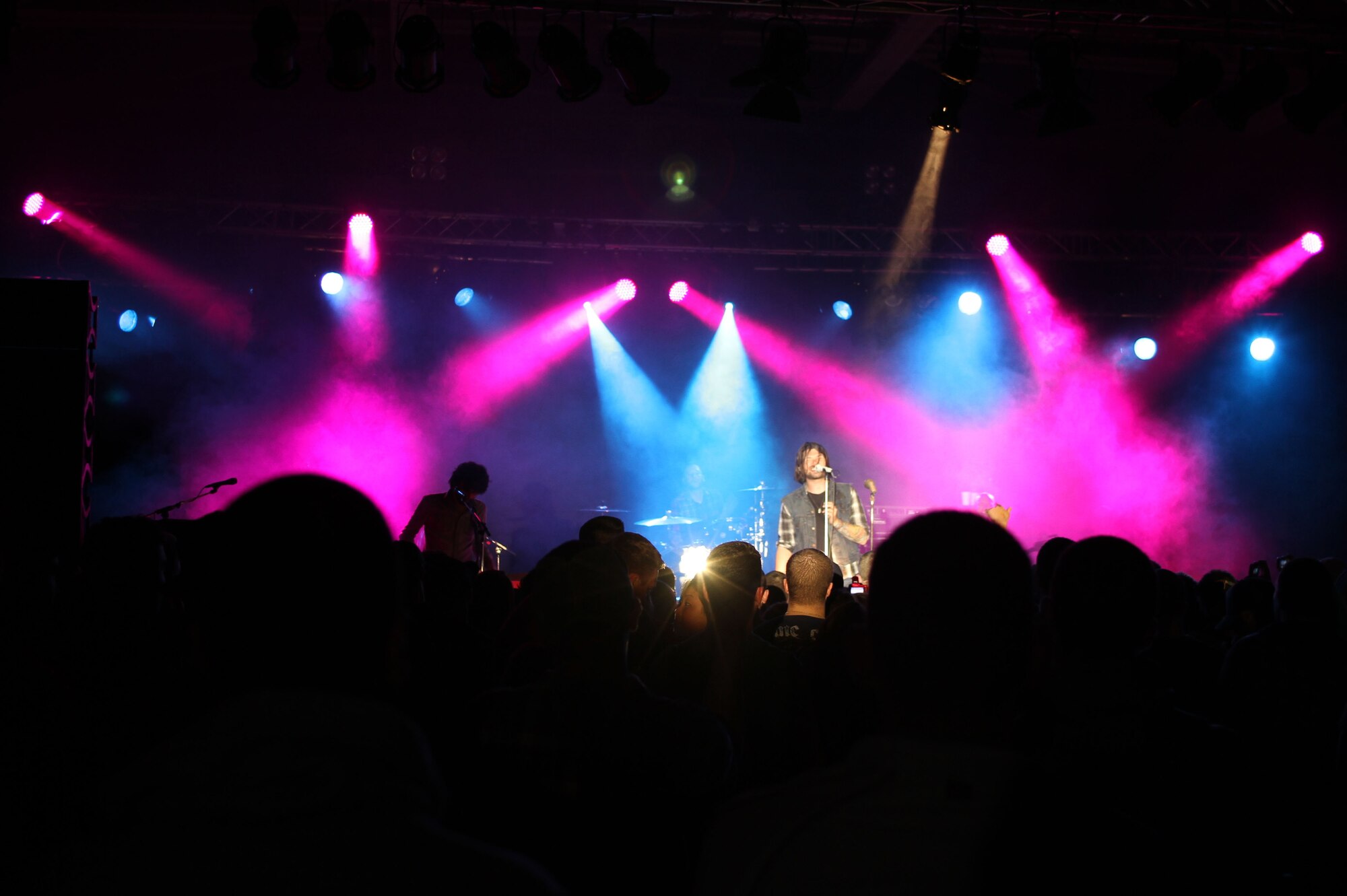SPANGDAHLEM AIR BASE, Germany – Adam Lazzara, lead vocalist for Taking Back Sunday, a rock band from Rockville, N.Y., performs at the Skelton Memorial Fitness Center here April 26. The band played a variety of songs from their albums. The event was sponsored by Navy Entertainment in partnership with Armed Forces Entertainment. Taking back Sunday is touring Germany and the United Kingdom April 24 through May 2. (Courtesy photo/Released)
