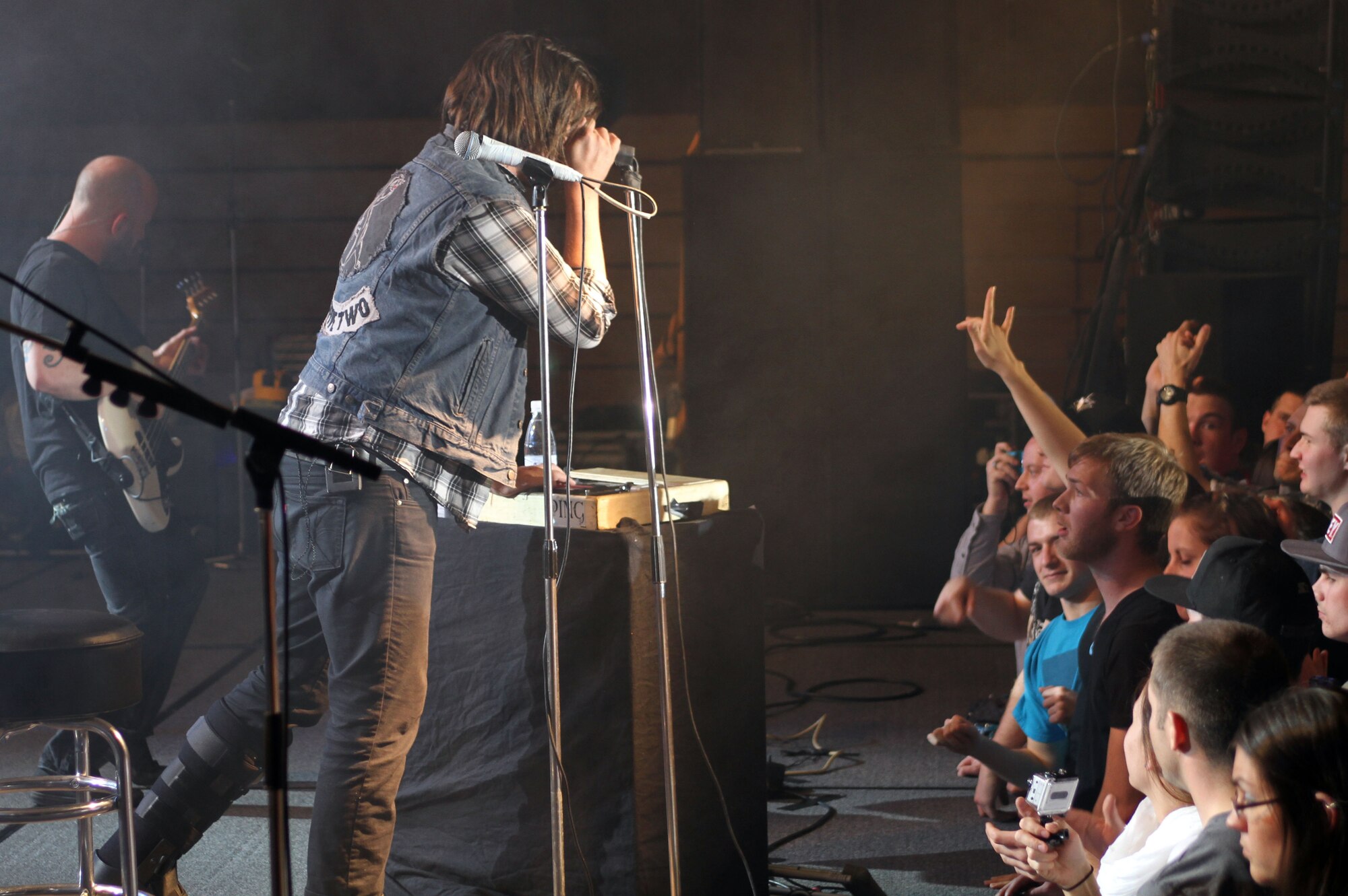 SPANGDAHLEM AIR BASE, Germany – Adam Lazzara, lead vocalist for Taking Back Sunday, a rock band from Rockville, N.Y., performs at the Skelton Memorial Fitness Center here April 26. The band played a variety of songs from their albums. The event was sponsored by Navy Entertainment in partnership with Armed Forces Entertainment. Taking back Sunday is touring Germany and the United Kingdom April 24 through May 2. (Courtesy photo/Released)