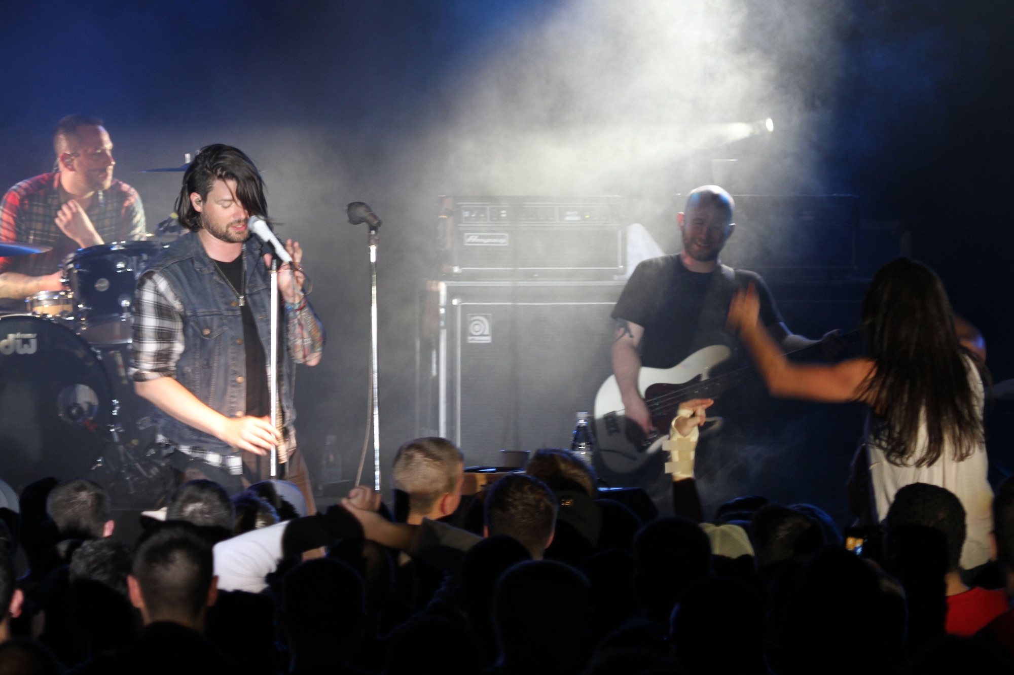 SPANGDAHLEM AIR BASE, Germany – Adam Lazzara, lead vocalist for Taking Back Sunday, a rock band from Rockville, N.Y., performs at the Skelton Memorial Fitness Center here April 26. The band played a variety of songs from their albums. The event was sponsored by Navy Entertainment in partnership with Armed Forces Entertainment. Taking back Sunday is touring Germany and the United Kingdom April 24 through May 2. (Courtesy photo/Released)