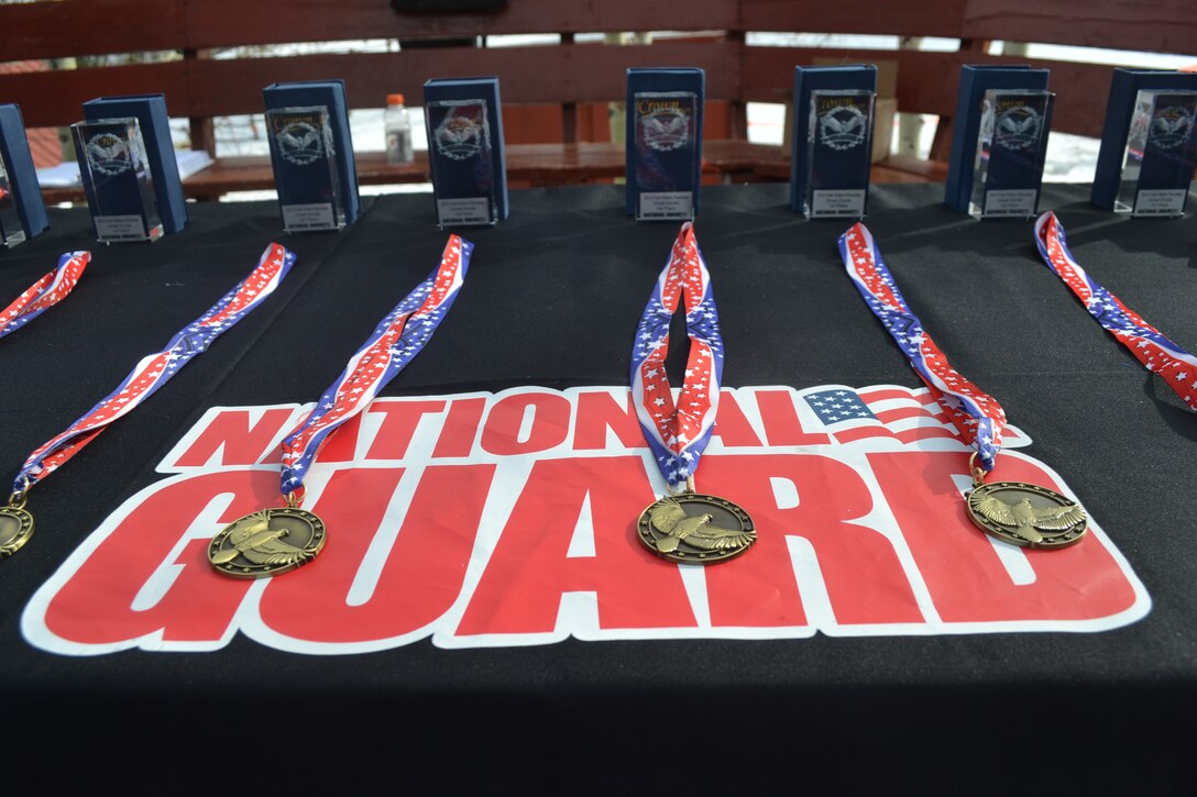 Medals are displayed on a table during the awards ceremony held at the conclusion of the Park Riders Roundup held at the Great Divide Ski Area March 24, 2012.  (U.S. Air Force photo by Senior Master Sgt. Eric Peterson)