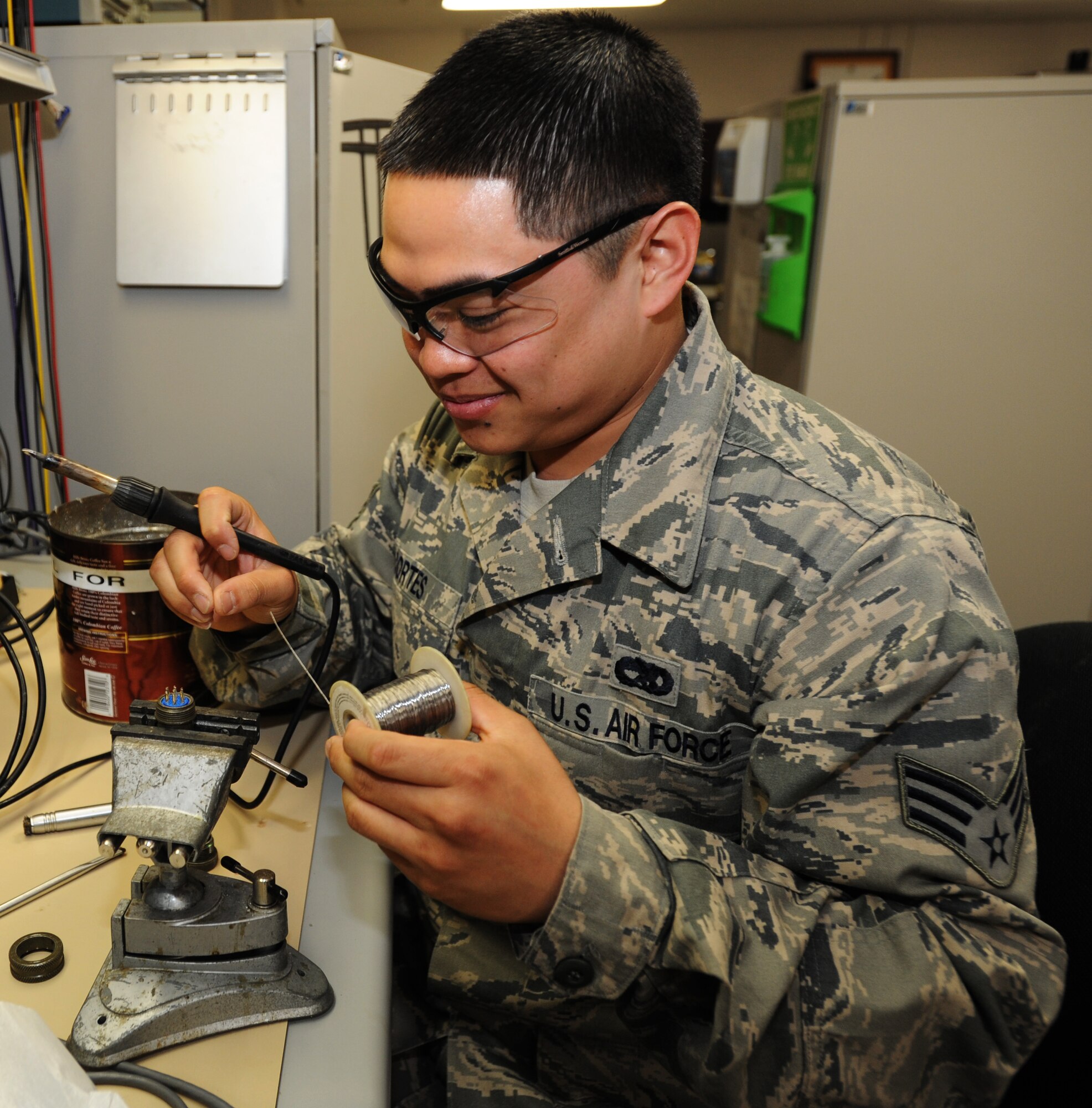 U.S. Air Force Senior Airman Jordan Cortes, 35th Maintenance Operations Squadron Air Force Repair Enhancement Program technician, is this week’s spotlight Airman at Misawa Air Base, Japan. Cortes was chosen for this recognition because of his impressive drive to increase his job knowledge and the ability to face difficult tasks head-on and never back down. (U.S. Air Force photo by Airman Kenna Jackson/Released)