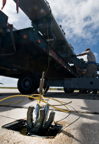 ANDERSEN AIR FORCE BASE, Guam –Safety precautions are applied to ground electrical equipment for prevention of shock to Airmen participating in the Combat Ammunition Production Exercise April 23. During the CAPEX approximately 21 inspectors will evaluate the processes and procedures for building munitions to support the wing’s operational plan. (U.S. Air Force photo by Staff Sgt. Alexandre Montes)