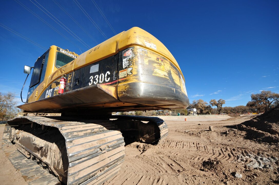 A bulldozer stands ready to construct a portion of a Southwest Valley water diversion project in Albuquerque. 