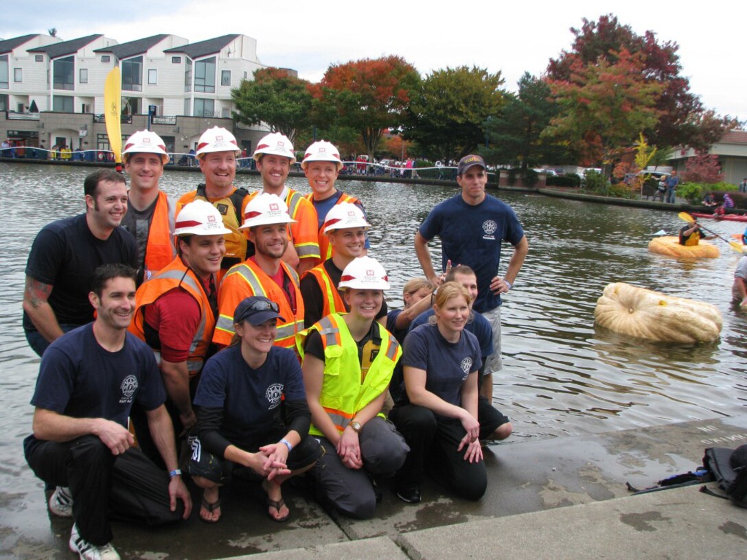 Portland District volunteers raced in the Eighth Annual Tualatin Pumpkin Regatta on Oct. 22, 2011. The eight volunteers, all from the Engineering and Construction Branch, raced Tualatin Valley Fire and Rescue. Each team had four pumpkins, and paddled there-and-back in a two-wave relay. A close race, the victory this year was the third consecutive win for the Portland District team.