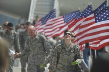SHAW AIR FORCE BASE, S.C. - U.S. Air Force members from the 79th Fighter Squadron and Tiger Aircraft Maintenance Unit return home to Shaw Air Force Base, S.C. after a seven-month deployment. The 79th FS flew the last two combat Air Force aircraft over Iraq while providing top cover for the last convoys leaving the country.  (U.S.  Air Force photo by Master Sgt. Cohen A. Young/Released)