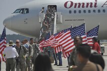 SHAW AIR FORCE BASE, S.C. - U.S. Air Force members from the 79th Fighter Squadron and Tiger Aircraft Maintenance Unit return home to Shaw Air Force Base, S.C. after a seven-month deployment. The 79th FS flew the last two combat Air Force aircraft over Iraq while providing top cover for the last convoys leaving the country.  (U.S.  Air Force photo by Master Sgt. Cohen A. Young/Released)