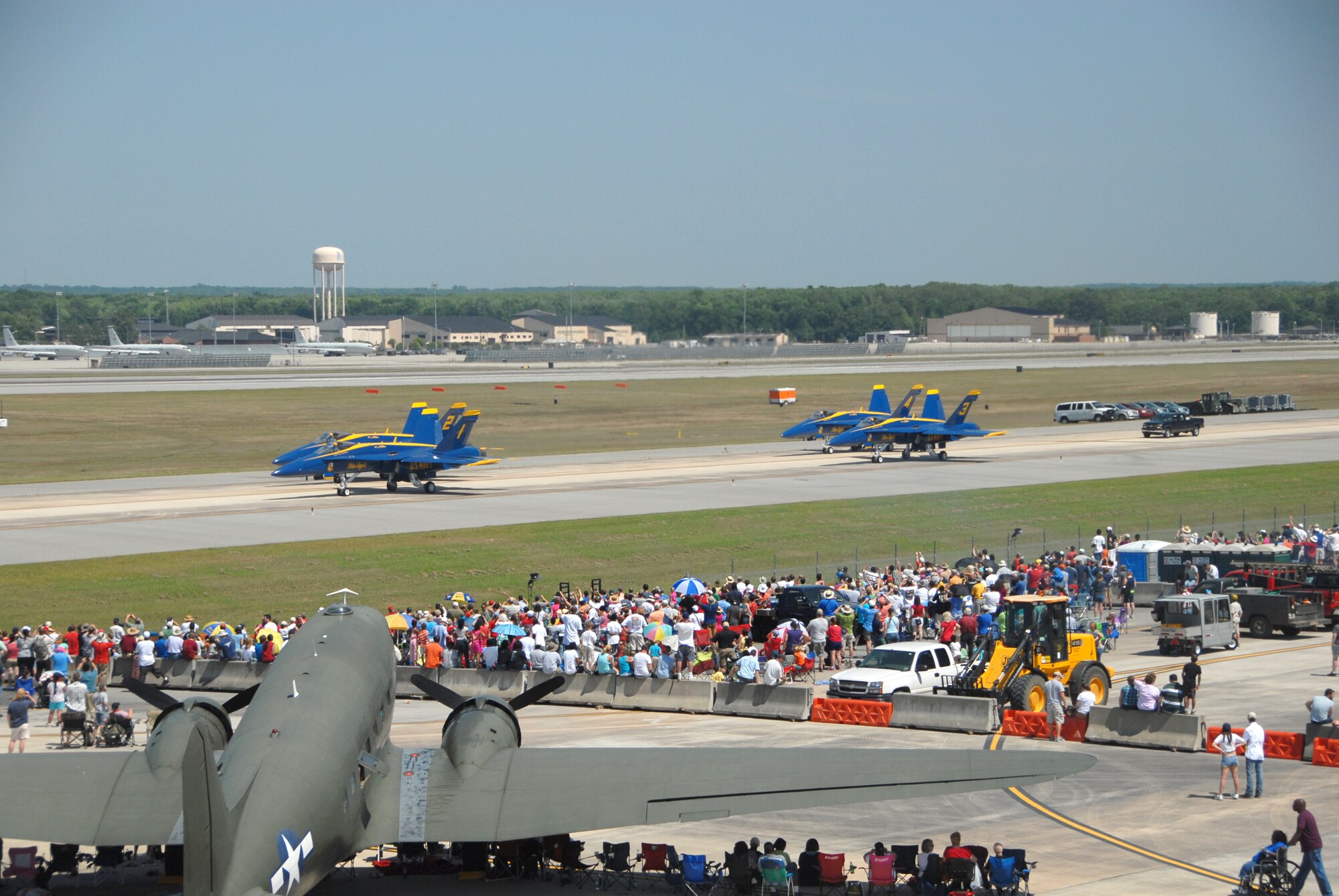 An ariel photo taken at the 2012 Robins Air Show shows a few of the approximately 100,000 people waiting to see the Blue Angels perform.  (U.S. Air Force photo by Ed Aspera.)