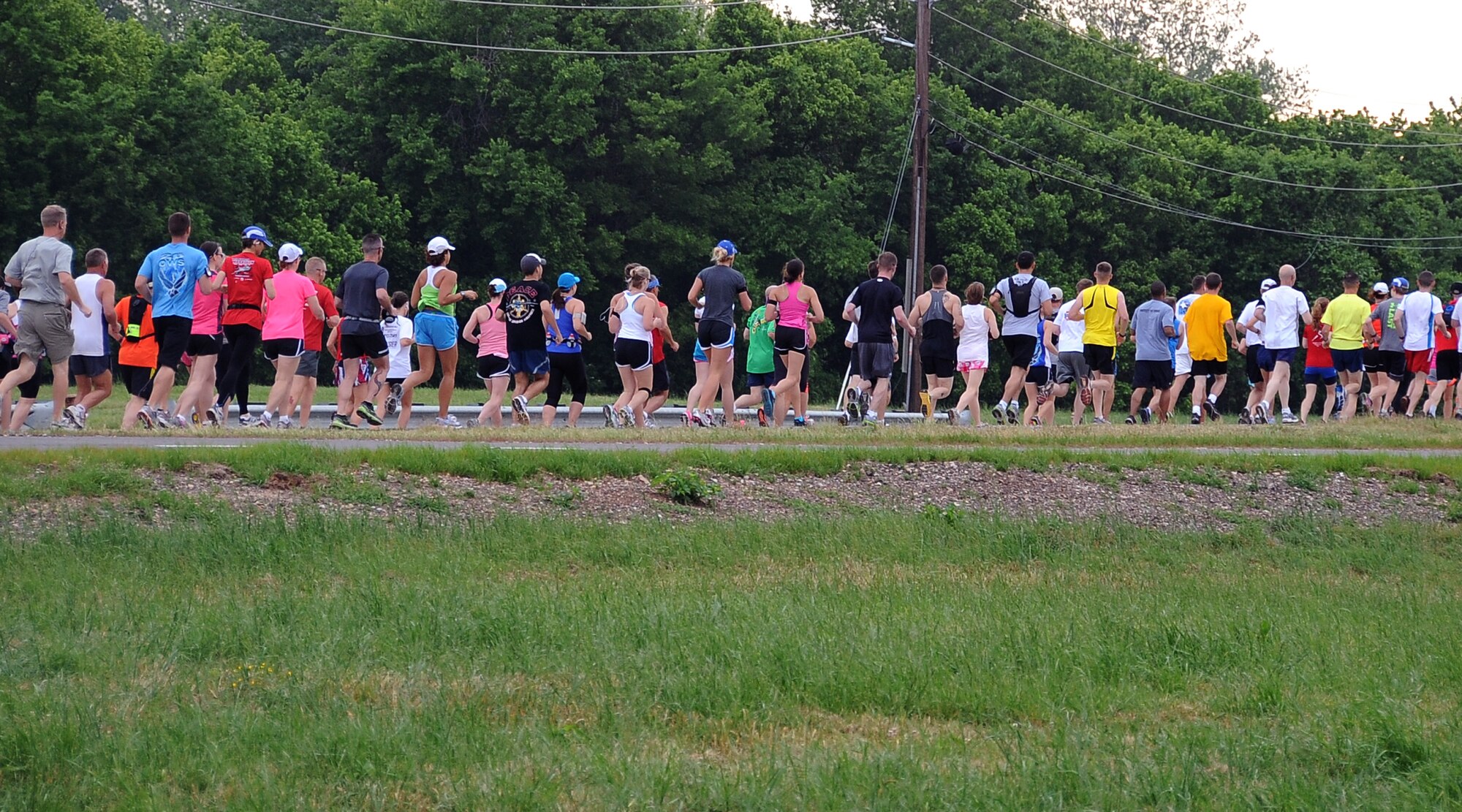 Team Barksdale members begin the Air Force Global Strike Command Striker Life Half Marathon on Barksdale Air Force Base, La., April 28. More than 150 Team Barksdale members participated in the commands first-ever event. (U.S. Air Force photo/Staff Sgt. Amber Ashcraft) (RELEASED)