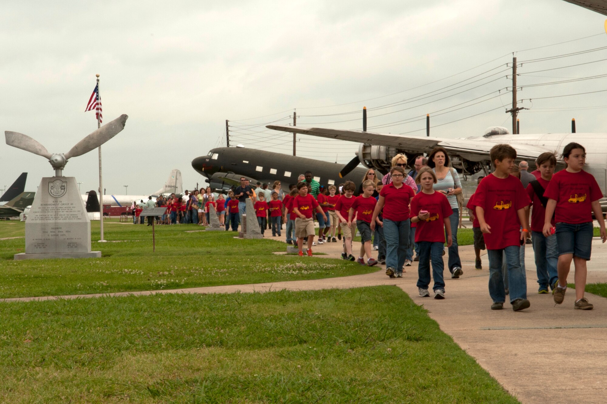Students, parents and faculty from the Phoenix Magnet Elementary School visited the 8th Air Force Museum before attending the retirement ceremony for Senior Master Sgt. Margaret Maffett, 917th Aircraft Maintenance Squadron first sergeant, Barksdale Air Force Base, La., April 27, 2012. Maffett, a teacher at the elementary school, is retiring after serving more than 30 years in the Air Force. (U.S. Air Force photo by Master Sgt. Greg Steele/Released)