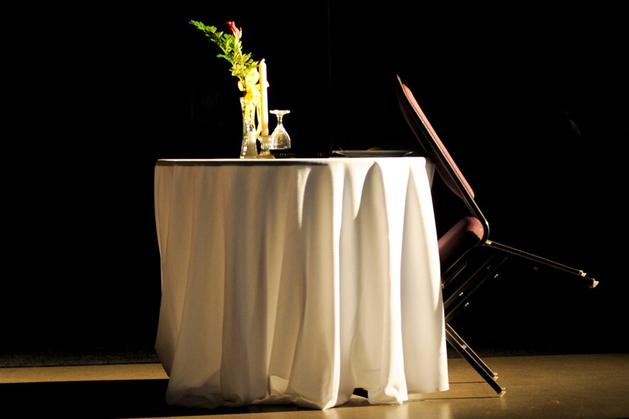 A table display honors prisoners of war and those missing in action during the 2011 Maintenance Professional of the Year Banquet at the James H. Rainwater Conference Center in Valdosta, Ga., April 26, 2012. The table symbolizes the members of each profession of arms who are still missing. (U.S. Air Force photo by Airman 1st Class Douglas Ellis/Released)