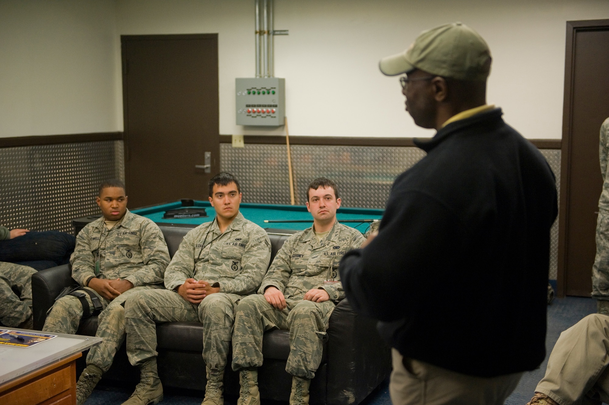 Mullen speaks to Airmen from the 341st Security Forces Squadron April 18 about his experiences as an Army Ranger. (U.S. Air Force photo/Beau Wade)