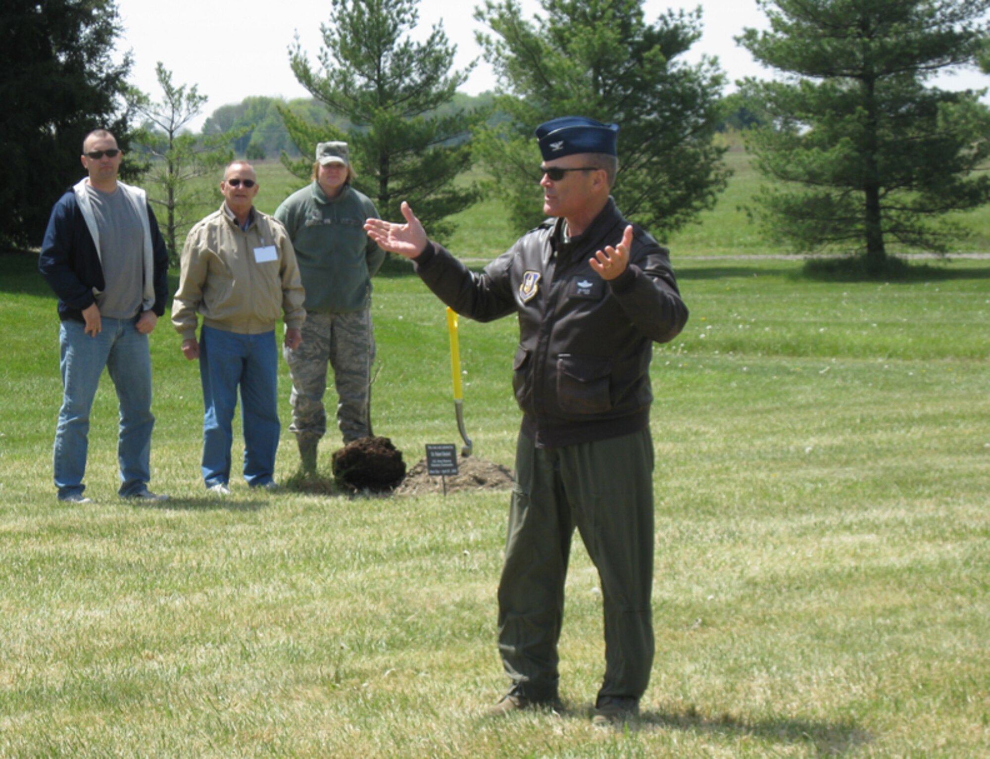 GRISSOM AIR RESERVE BASE, Ind., -- Col. William "Tim" Cahoon, 434th Air Refueling Wing commander, provides the opening remarks to kick-off the annual Arbor Day tree planting ceremony at Grissom.  (U.S. Air Force photo/Lt. Col. Gary Lockard)                               