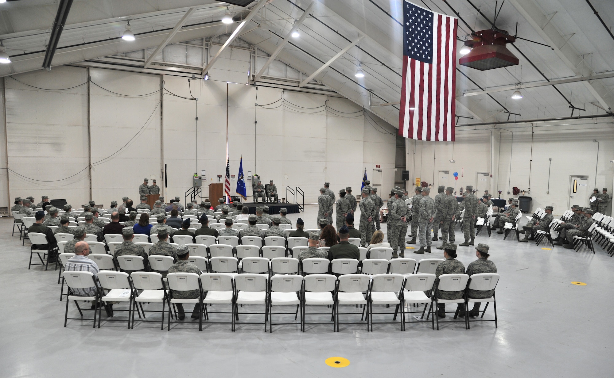 Cannon Air Commandos await the inactivation of the 56th Intelligence squadron at Cannon Air Force Base, N.M., April 27, 2012. The Inactivation of the 56 IS allowed for the activation of the 56th Special Operations Intelligence Squadron. (U.S Air Force photo Airman 1st Class Xavier Lockley)