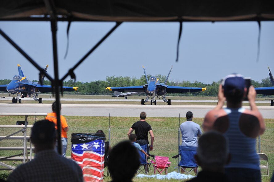The Blue Angels prepare for an aerial demonstration at the 2012 Robins Air Show. (U.S. Air Force photo by Tommie Horton)