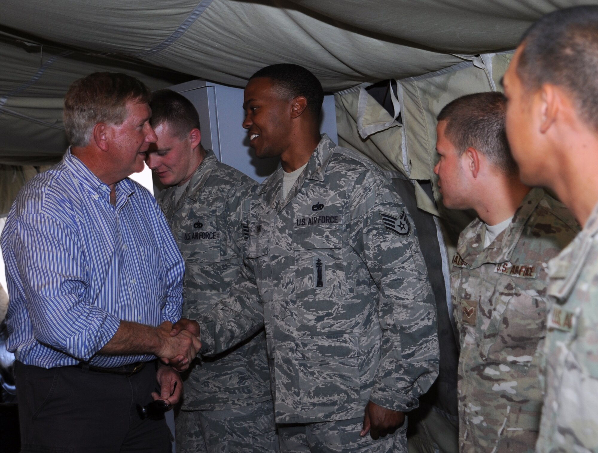 SOUTHWEST ASIA - Assistant Secretary of the Air Force for Installations, Environment and Logistics Terry Yonkers meets with deployed Airmen during a tour of the 380th Air Expeditionary Wing April 26, 2012. Yonkers met with several groups of Airmen to discuss the future of the base and the Air Force. (U.S. Air Force photo/Staff Sgt. J.G. Buzanowski) 