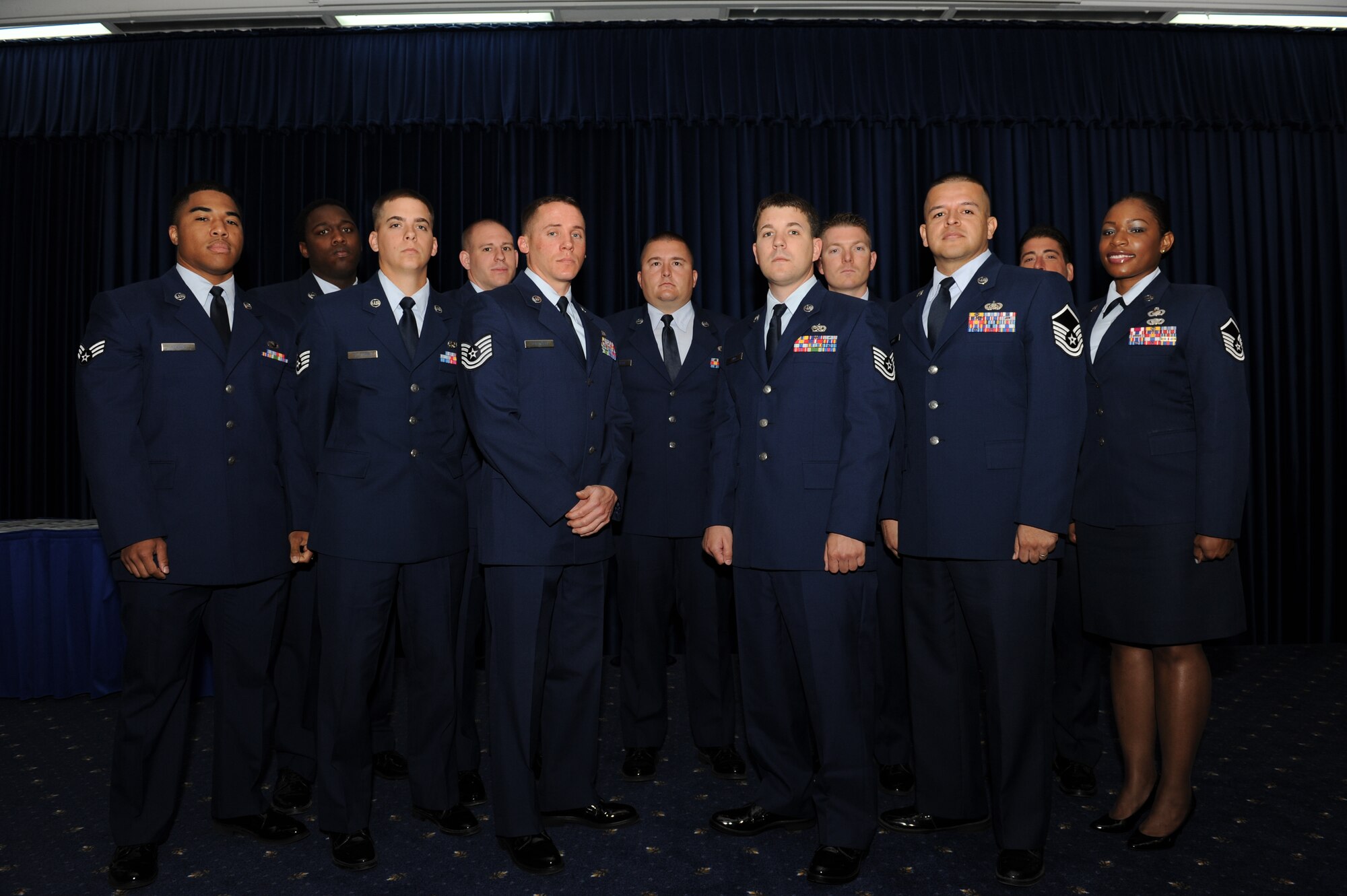 Eleven Airmen were recognized for being promoted to the next rank April 30, 2012, at the Club Complex Ballroom at Incirlik Air Base, Turkey. (U.S. Air Force photo by Senior Airman Jarvie Z. Wallace/Released)
