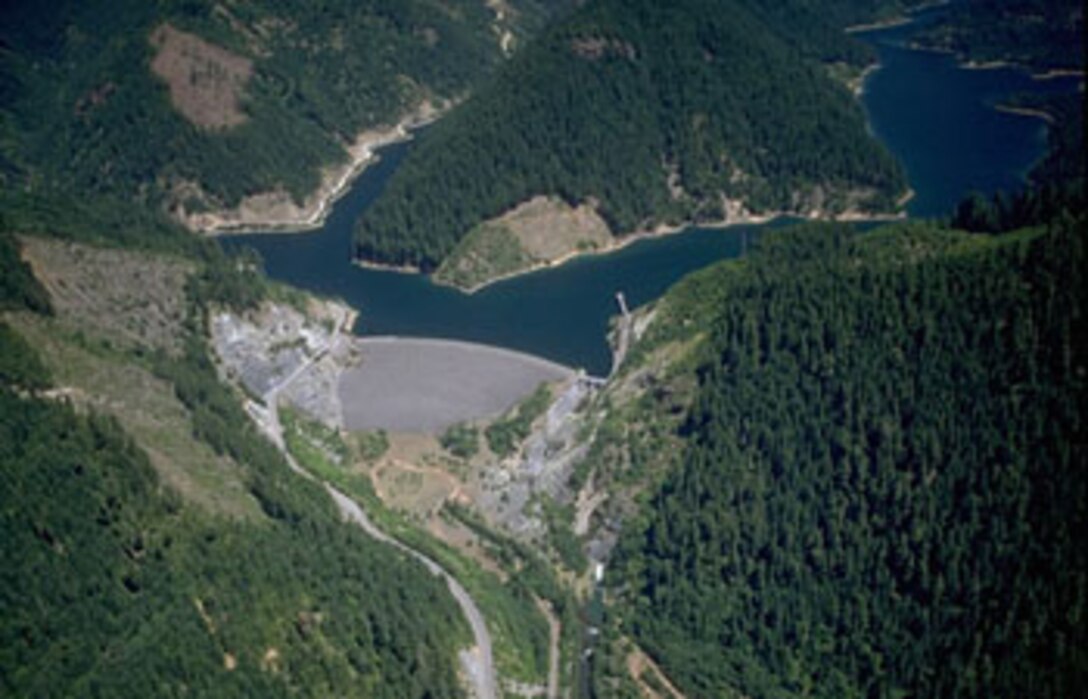 aerial photo of Blue River Dam