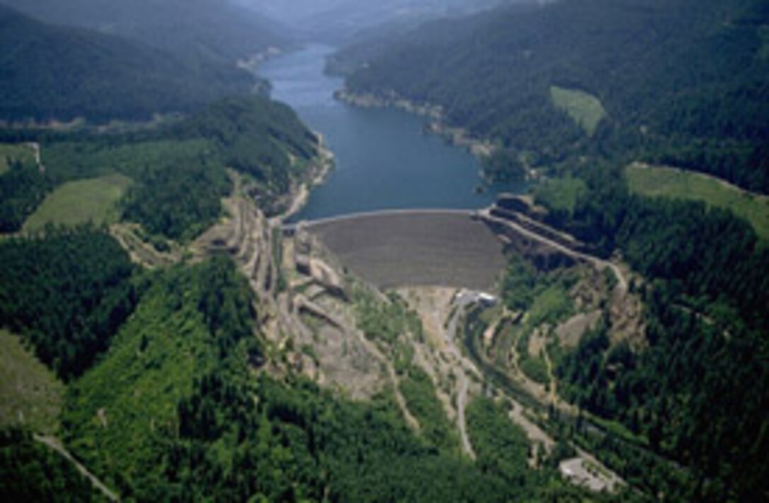 aerial photo of Cougar Dam