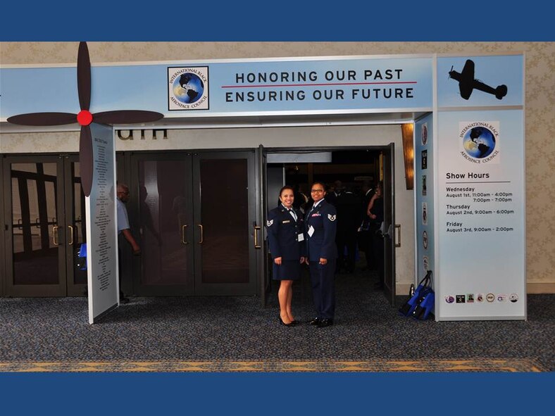 Staff Sgt. Dalia Nesmith and Staff Sgt. Candice Johnson, both of the 94th Airlift Wing, volunteered to represent Dobbins ARB and to learn more about diversity within the Air Force. The 2012 Tuskegee Airman Conference will run from Aug. 1 to Aug. 3 in Las Vegas. (U.S. Air Force photo/Senior Airman Elizabeth Van Patten)