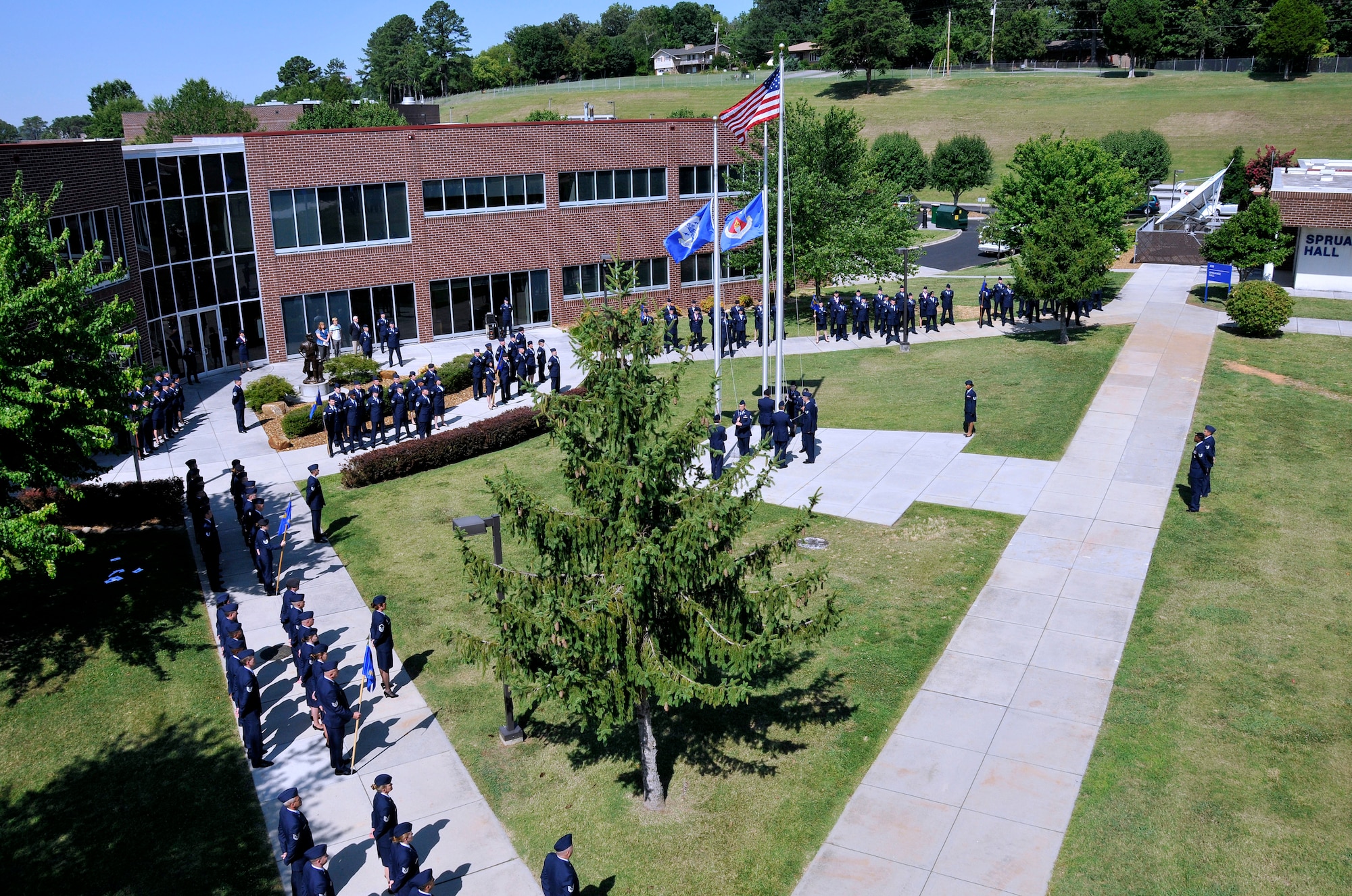 McGHEE TYSON AIR NATIONAL GUARD BASE, Tenn. - Airmen perform retreat ceremony while attending The Paul H. Lankford Enlisted Professional Military Education Center's Satellite NCOA Class 12-4 at The I.G. Brown Training and Education Center, June 27, 2012. (National Guard photo by Master Sgt. Kurt Skoglund/Released)