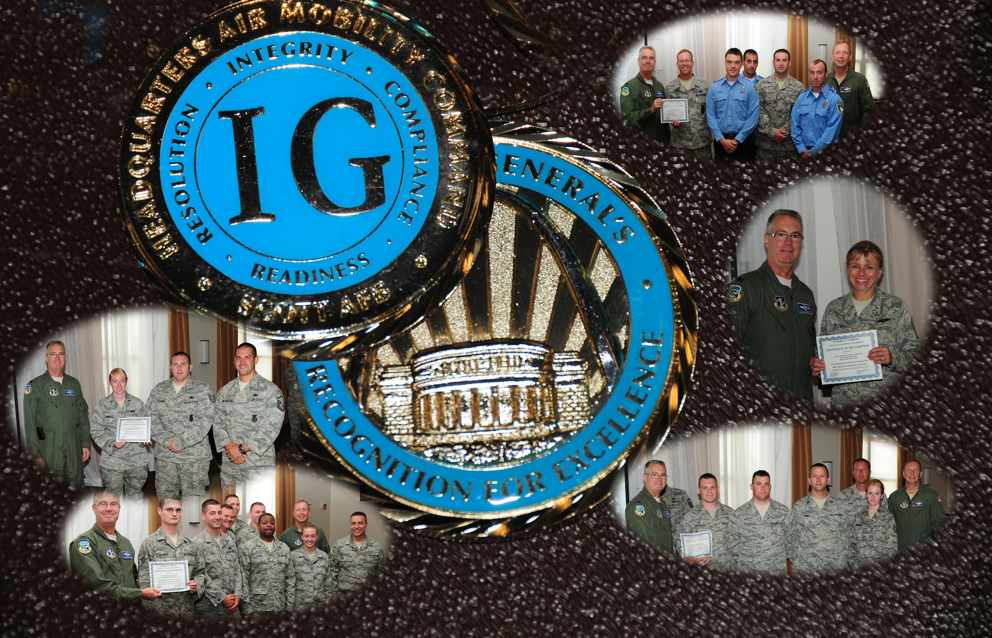 The 107th and 914th Airlift Wing completed its week long (18 - 25 July) Headquarters Air Mobility Command, Operational Readiness Inspection (ORI).Graphic photo of the IG coin and team members being recognized. (U.S. Air Force graphic/Senior Master Sgt. Ray Lloyd)