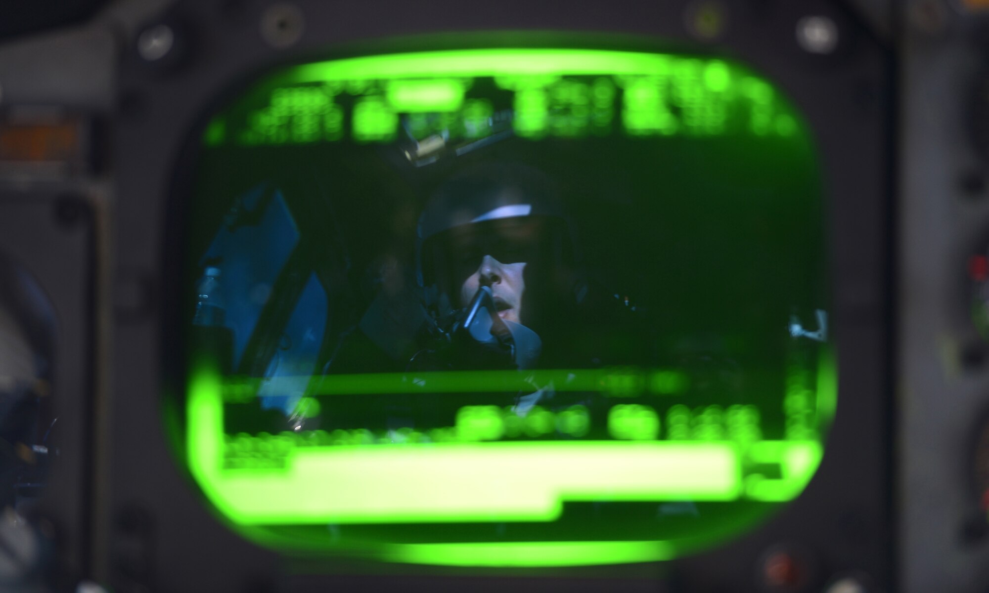 Capt. Bandy Jeffrey, 96th Bomb Squadron B-52H Stratofortress pilot from Barksdale Air Force Base, La., reviews his panel July 25 at Nellis AFB, Nev., during a Red Flag exercise. Red Flag provides an opportunity for Air Force Global Strike Command units to demonstrate their ability to deploy long-range strike forces and deliver precision effects that strengthens the nuclear enterprise. (U.S. Air Force photo/Tech. Sgt. Rebecca Zannetti/Released)