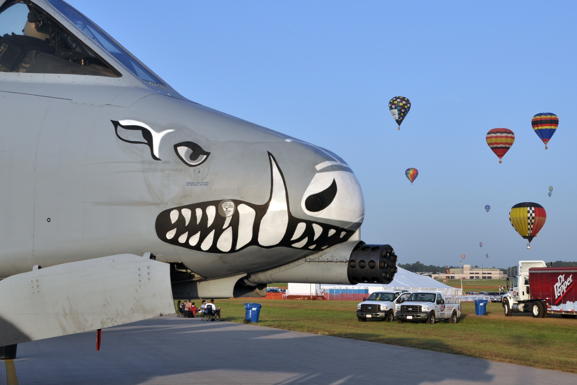 An A-10 Thunderbolt II sits on a taxiway during the Great Texas Balloon Race 2012, at the East Texas Regional Airport in Longview, Texas, July 28, 2012. The jet is from the 47th Fighter Squadron, 917th Fighter Group at Barksdale Air Force Base, La. (U.S. Air Force photo by Master Sgt. Jeff Walston)    