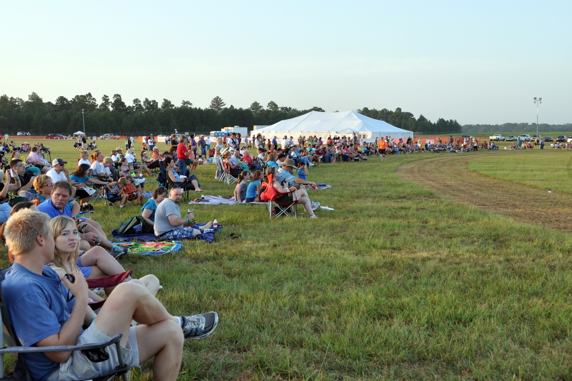 Spectators at the Great Texas Balloon Race 2012, prepare to watch the Ring Toss Competition and the other Navigational Tasks for both US Nationals and the GTBR competitors at the East Texas Regional Airport in Longview, Texas, July 28, 2012. For the first time in the 35-year history of the GTBR, the U.S. National Championships were held in conjunction with the annual event. (U.S. Air Force photo by Master Sgt. Jeff Walston)    