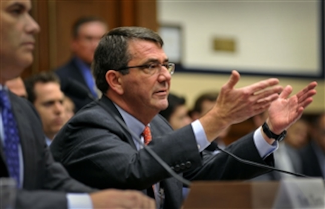 Deputy Secretary of Defense Ashton B. Carter testifies in a hearing of the House Armed Services Committee on "Sequestration Implementation Options and the Effects on National Defense: Administration Perspectives" on Aug. 1, 2012.  