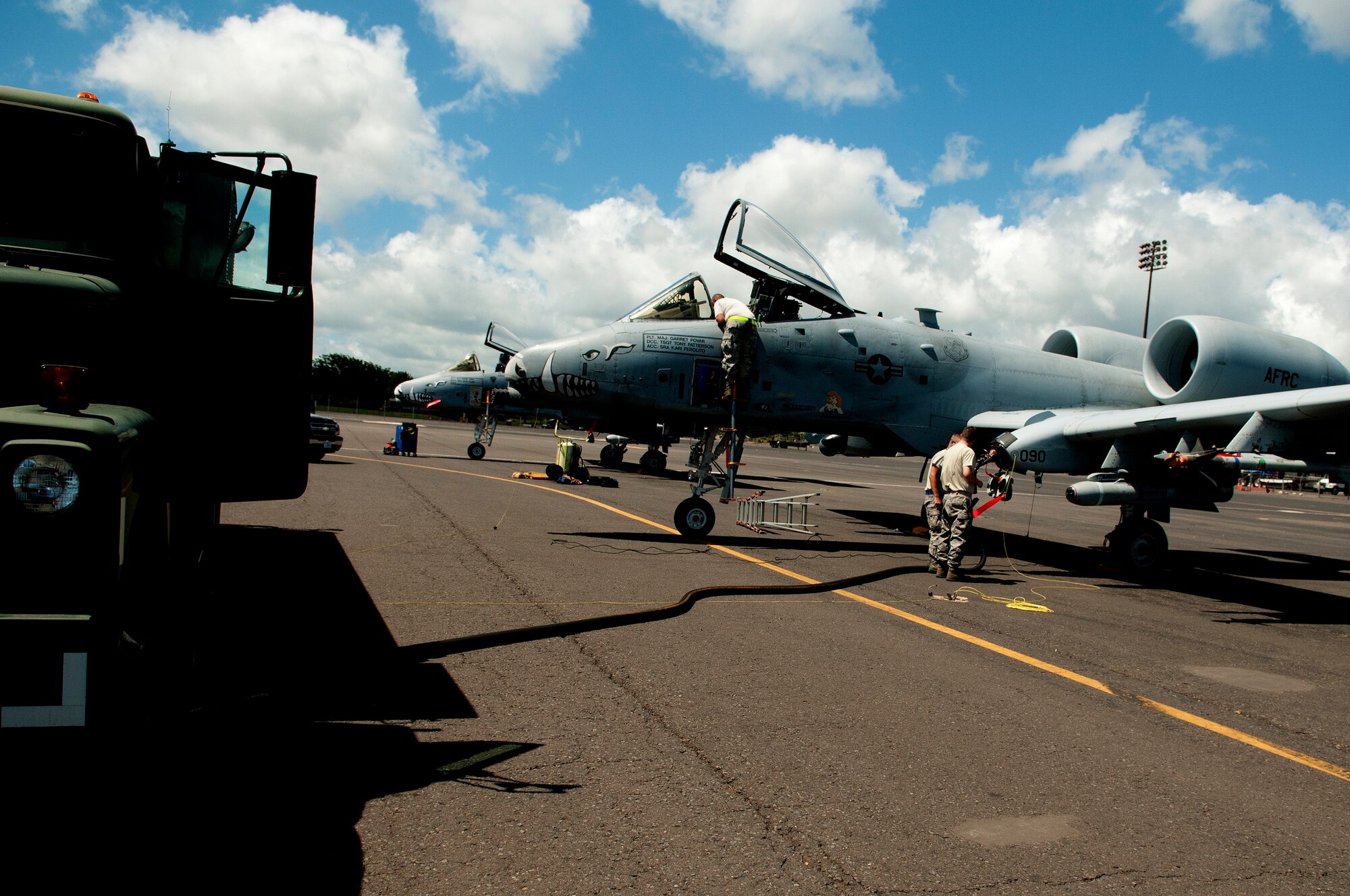 Airmen from the 47th Fighter Squadron, Barksdale Air Force Base, La., refuels an A-10 Thunderbolt IIs on Hickam Field July 25 while supporting the 2012 Rim of the Pacific exercise at Joint Base Pearl Harbor-Hickam. The Airmen operating the U.S. Naval Supply Fleet Logistic Center Pearl Harbor fuels department on Hickam Field pumped more than 10 million gallons of fuel to support air operations for RIMPAC. Twenty-two nations, more than 40 ships and submarines, more than 200 aircraft and 25,000 personnel are participating in RIMPAC exercise from Jun. 29 to Aug. 3, in and around the Hawaiian Islands. The world's largest international maritime exercise, RIMPAC provides a unique training opportunity that helps participants foster and sustain the cooperative relationships that are critical to ensuring the safety of sea lanes and security on the world's oceans. RIMPAC 2012 is the 23rd exercise in the series that began in 1971. (U.S. Air Force photo/Staff Sgt. Mike Meares) 