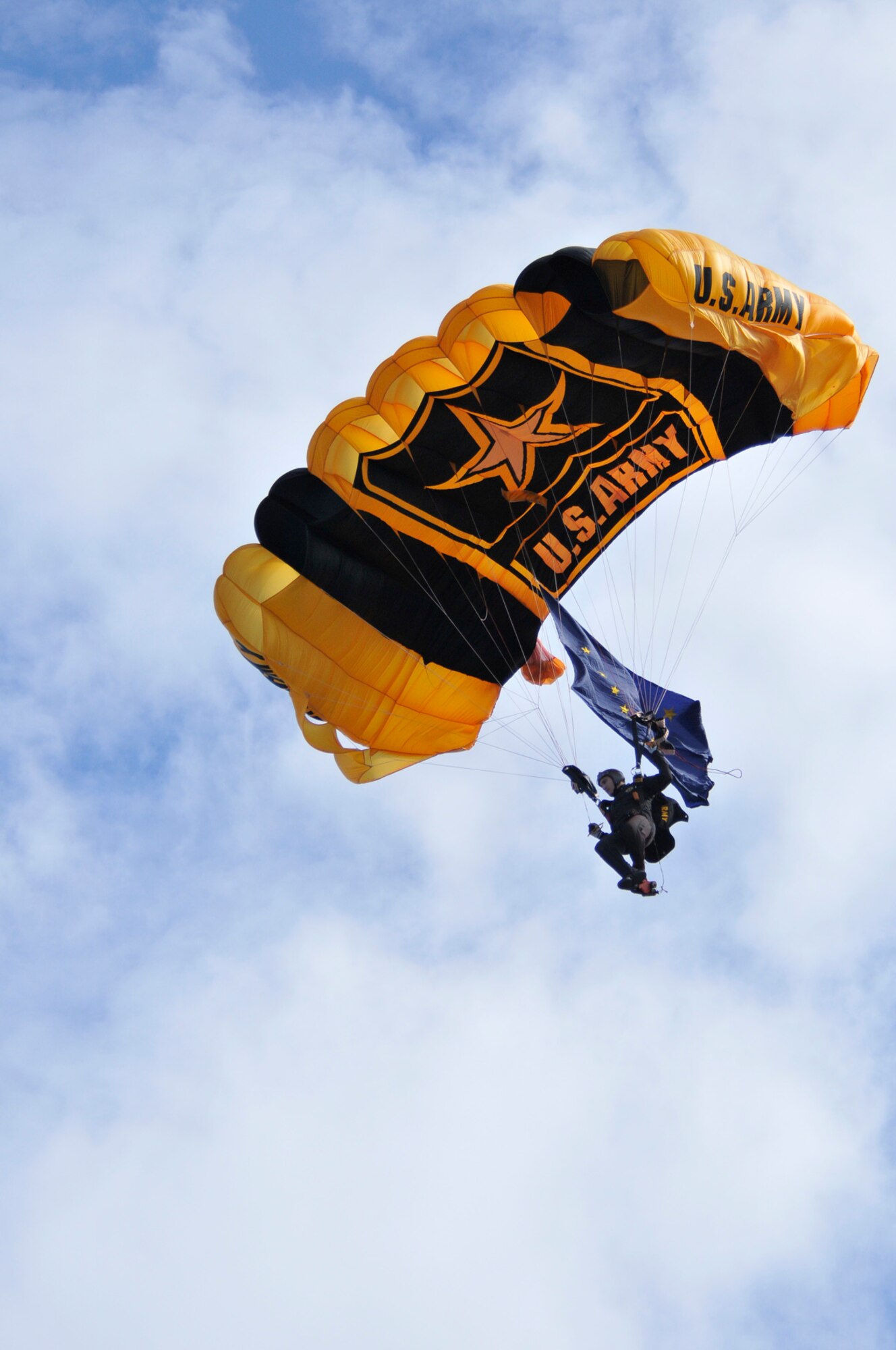 JOINT BASE ELMENDORF-RICHARDSON,Alaska-The Armys'Golden Knight recision parachute team, performed at  Arctic Thunder Open House held at Joint Base Elmendorf-Richardson on 28-29 July.   (USAF Photo by Steven White/JBER/PA)
