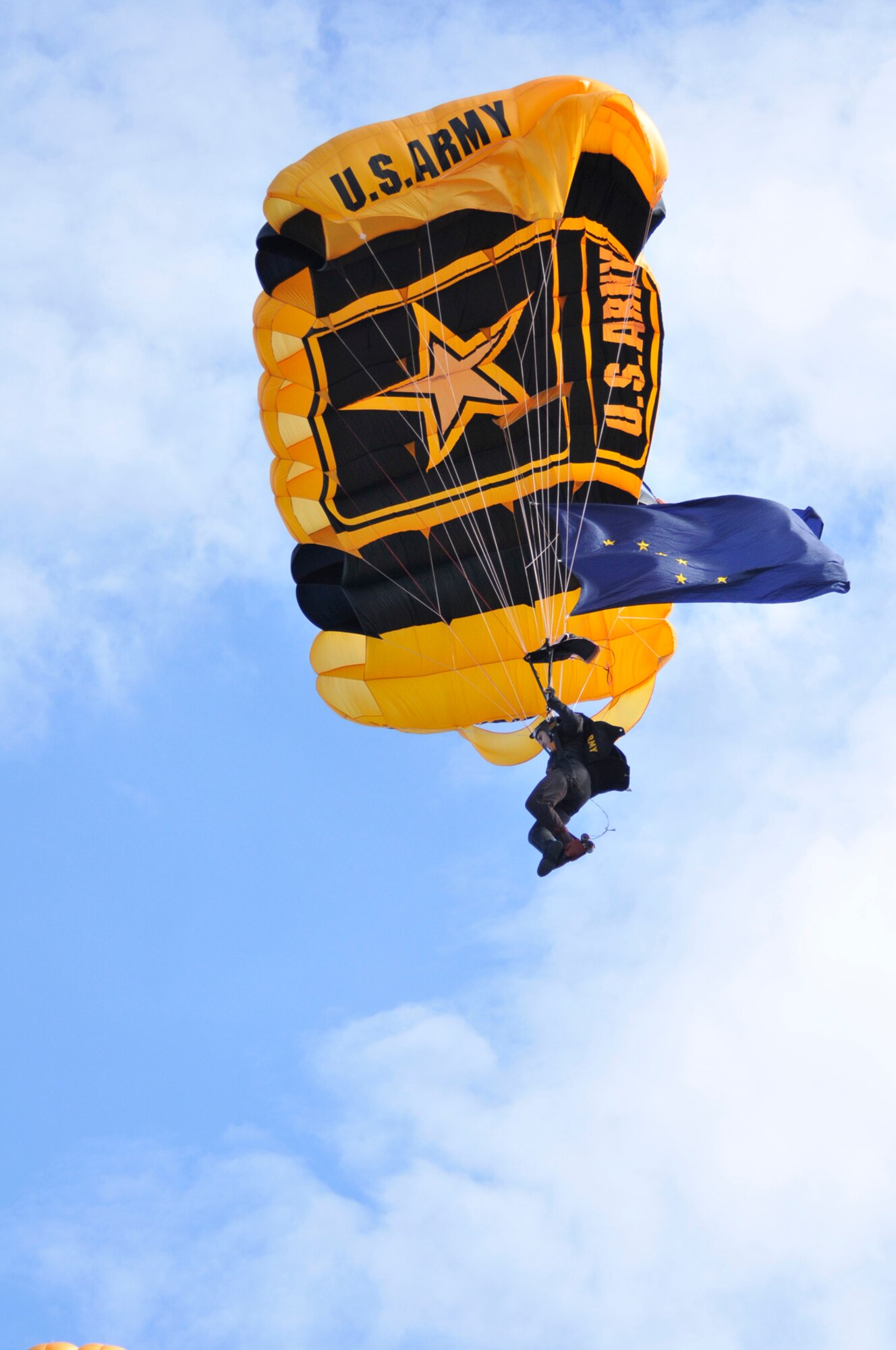 JOINT BASE ELMENDORF-RICHARDSON,Alaska-The Armys'Golden Knight recision parachute team, performed at  Arctic Thunder Open House held at Joint Base Elmendorf-Richardson on 28-29 July.   (USAF Photo by Steven White/JBER/PA)
