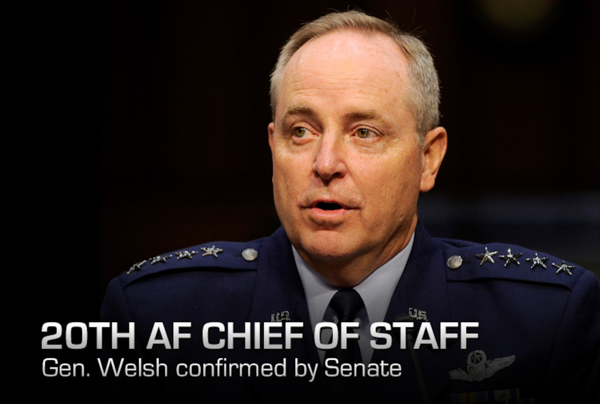 Gen. Mark A. Welsh III testifies before the Senate Armed Services Committee in Washington, D.C., on July 19, 2012, as part of the confirmation process to serve as the 20th Air Force chief of staff. The Senate approved Welsh's nomination Aug. 2, 2012. (U.S. Air Force photo/Scott M. Ash) 