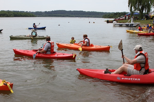 Kayakers explore Blue Marsh Lake on Get Outdoors Day in 2012. 