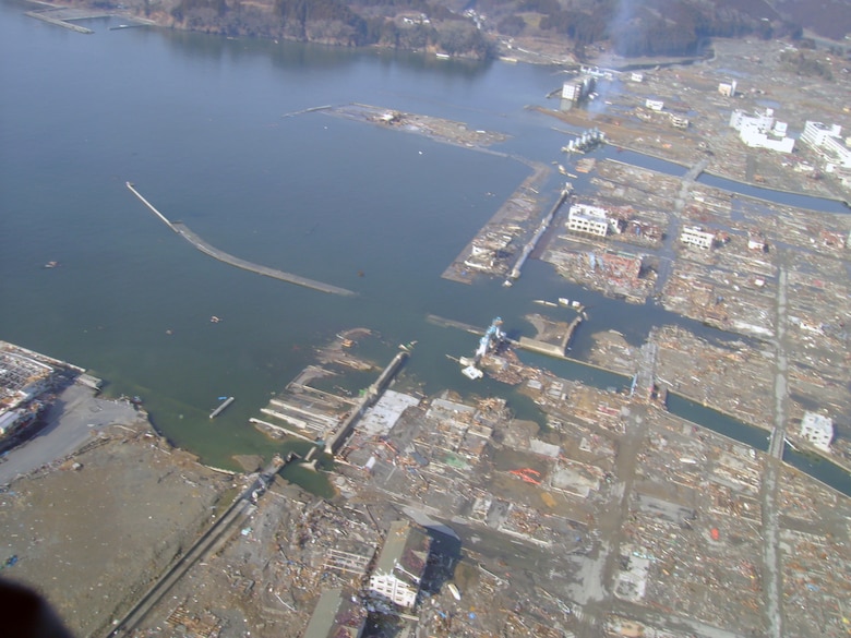 A birds-eye view of Miyagi Prefecture, the area hit hardest by the Great East Japan Earthquake and tsunami March 11. (Official USACE photo by Cpt. Alex Glade)