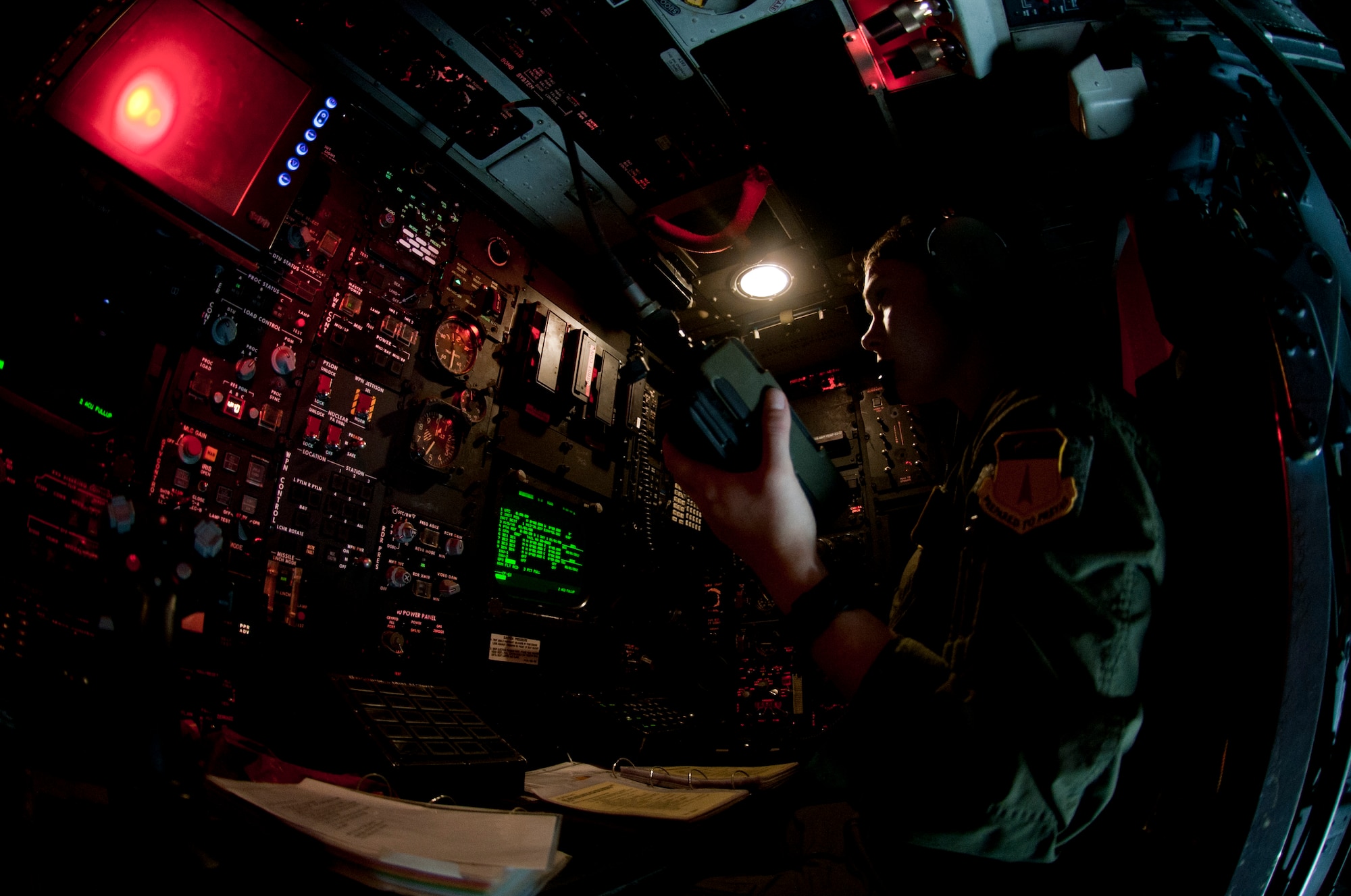 ANDERSEN AIR FORCE BASE, Guam-Members of the 69th Expeditionary Bomber Squadron, deployed in from Minot Air Force Base, North Dakota, perform pre-flight checks on a B-52 Stratofortress aircraft to participate in Exercise Pitch Black here August 2. PB 12 is a multilateral exercise conducted between the U.S. Marine Corps and Australian Defense Force, Royal Thai Armed Forces, Singapore Armed Forces, New Zealand Defense Force, Malaysian Armed Forces, French Armed Forces, British Armed Forces, Indonesian National Armed Forces and a component operating under the North Atlantic Treaty Organization in order to develop greater interoperability and a seamless response to regional crises. Greater collaboration between partner militaries strengthens regional peace, stability and prosperity.  (U.S. Air Force photo by Staff Sgt. Alexandre Montes)